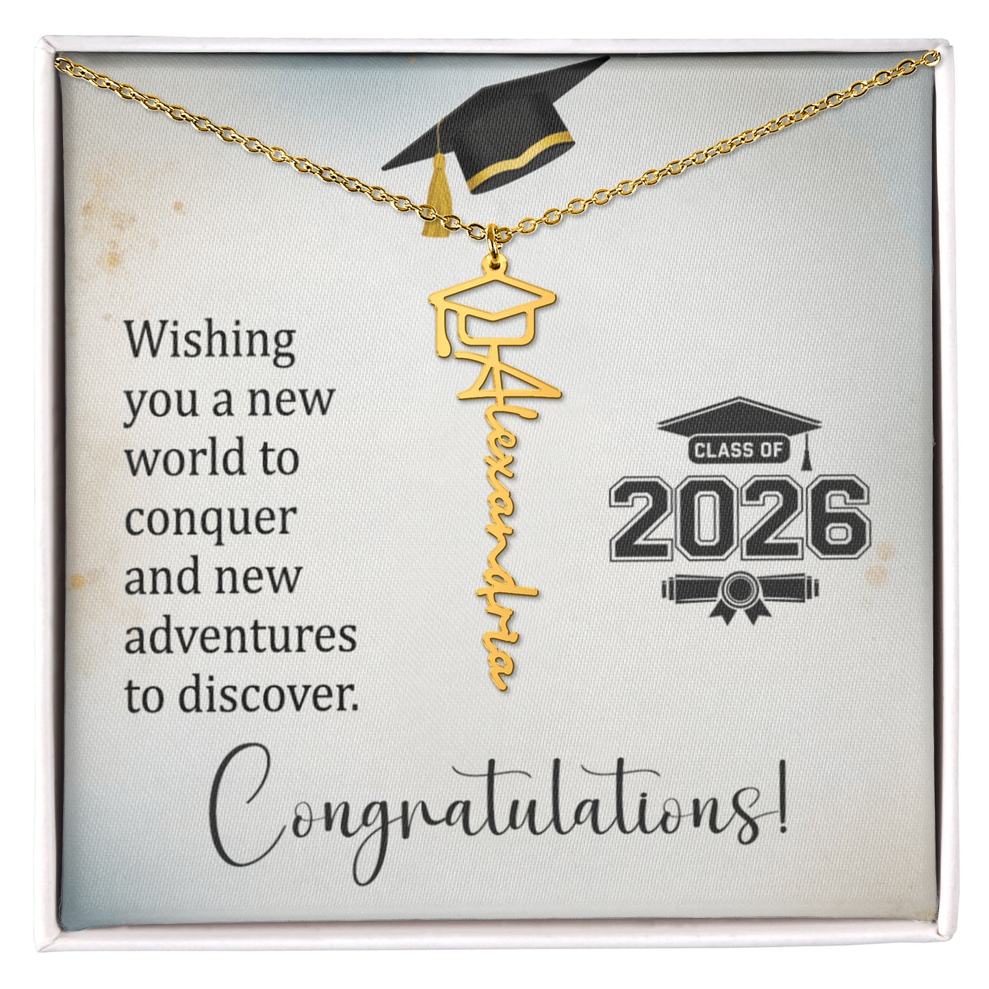 Class of 2026 Graduation Cap Name Necklace