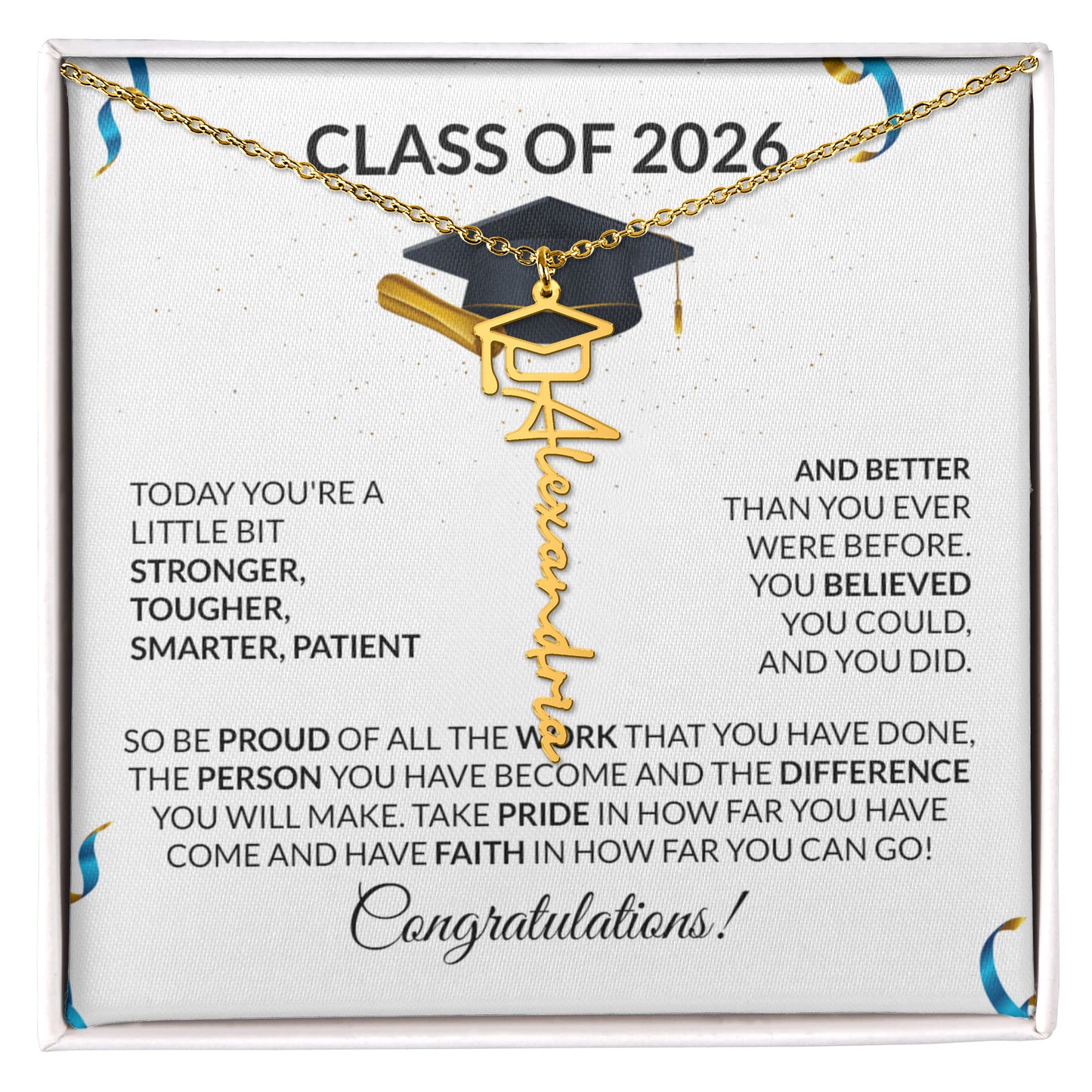 Class of 2026 Graduation Cap Name Necklace