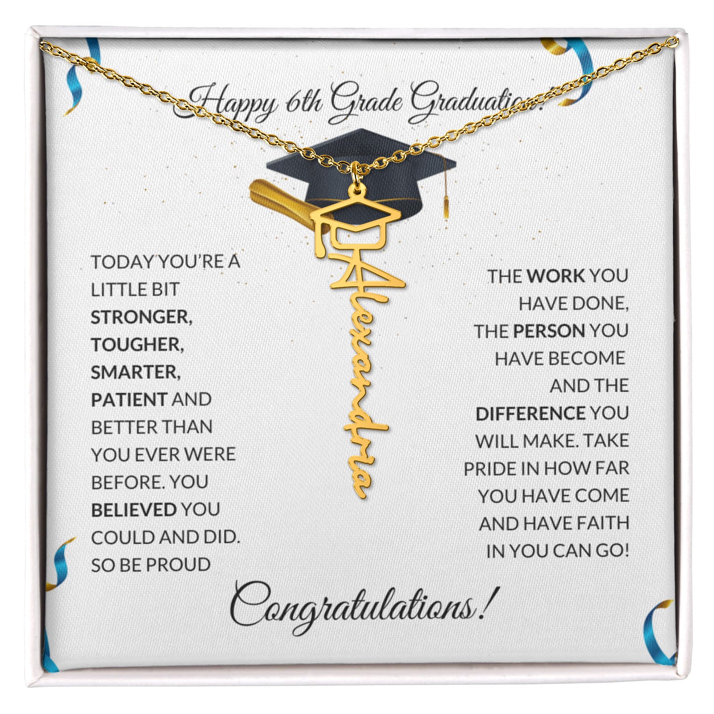 6th Grade Graduation Cap Name Necklace
