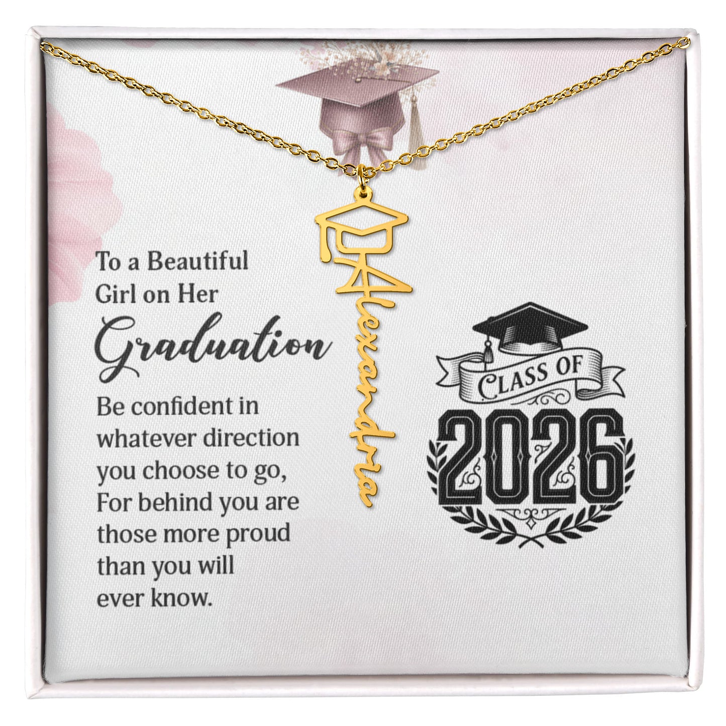 Class of 2026 Graduation Cap Name Necklace