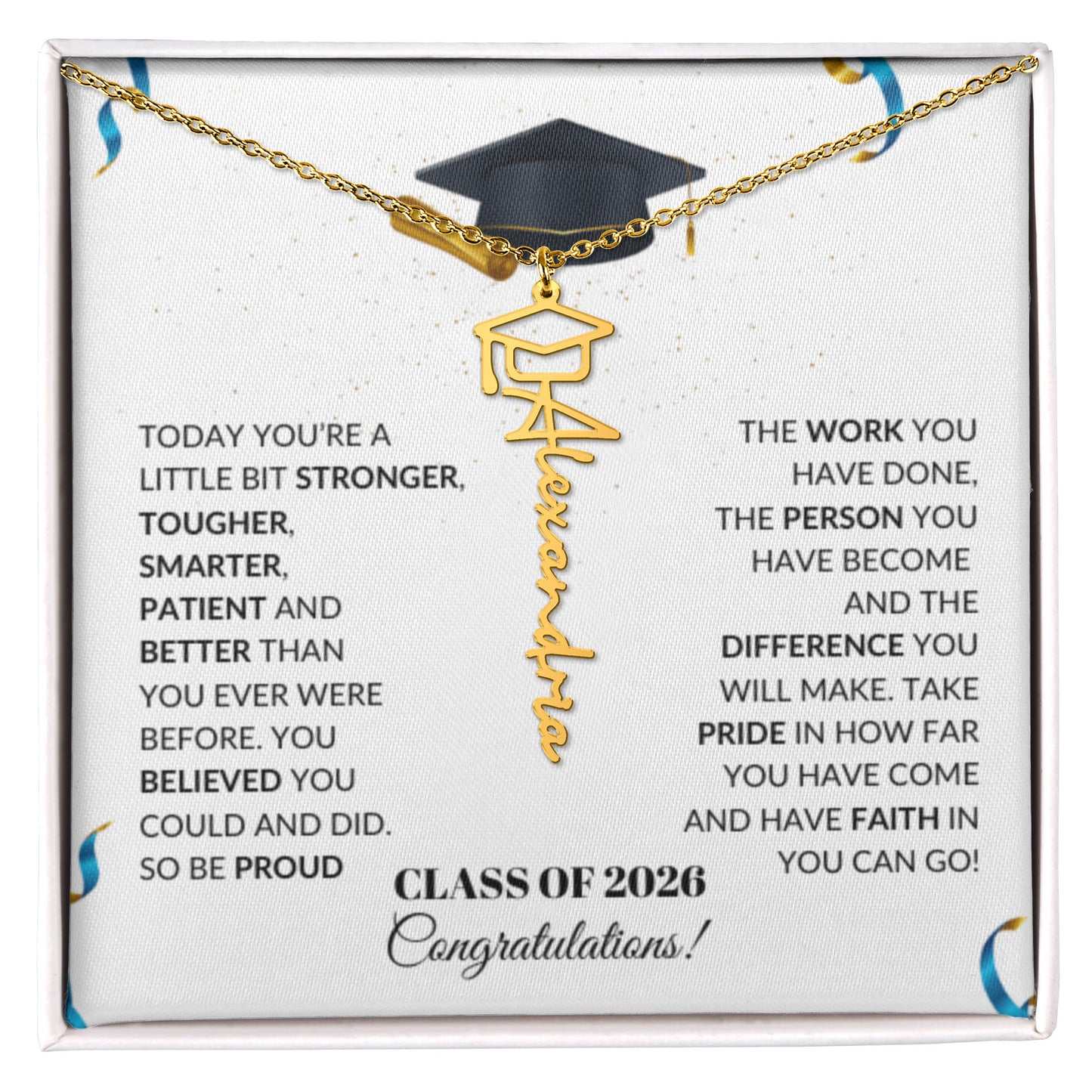 Class of 2026 Graduation Cap Name Necklace
