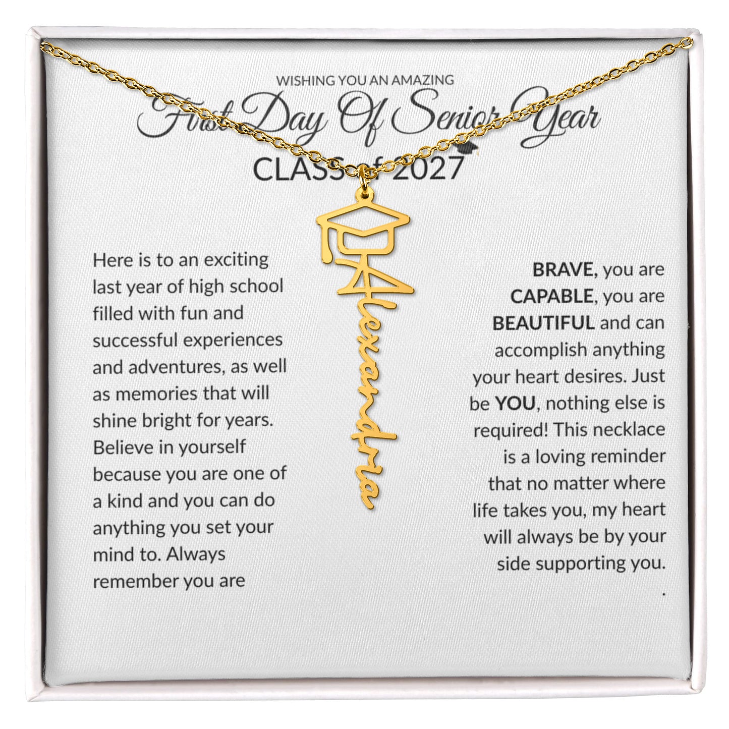 First Day Of Senior Year Graduation Cap Name Necklace - Class of 2027