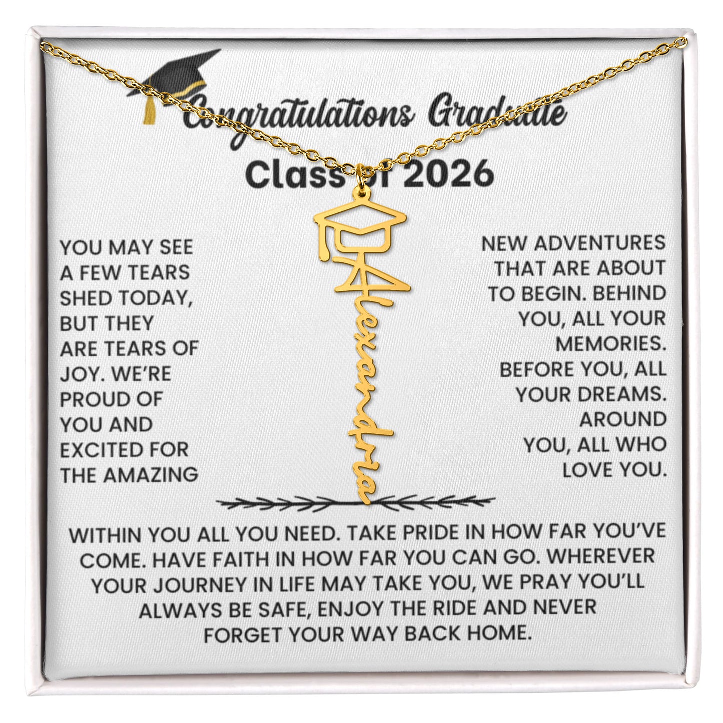 Class of 2026 Graduation Cap Name Necklace