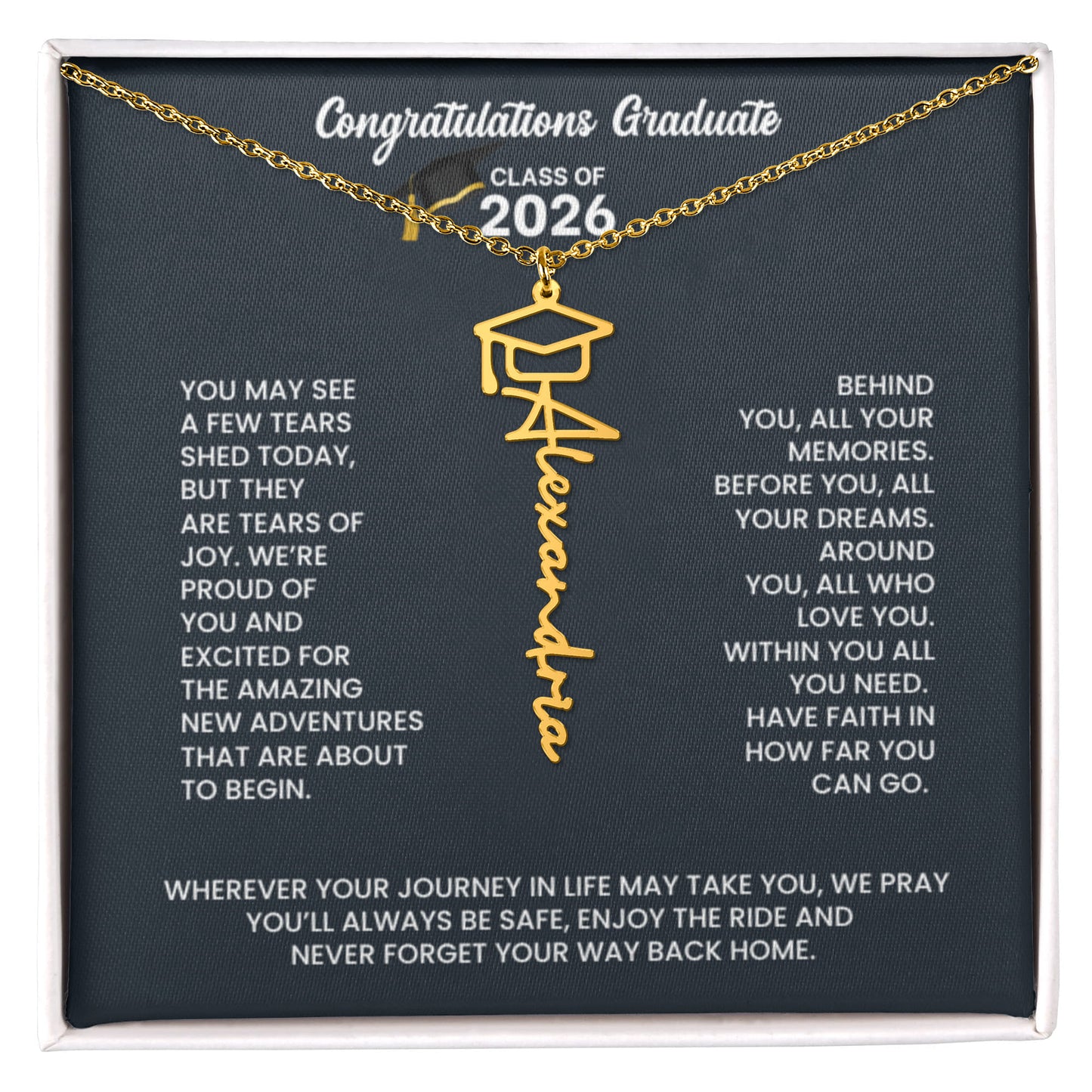 Class of 2026 Graduation Cap Name Necklace