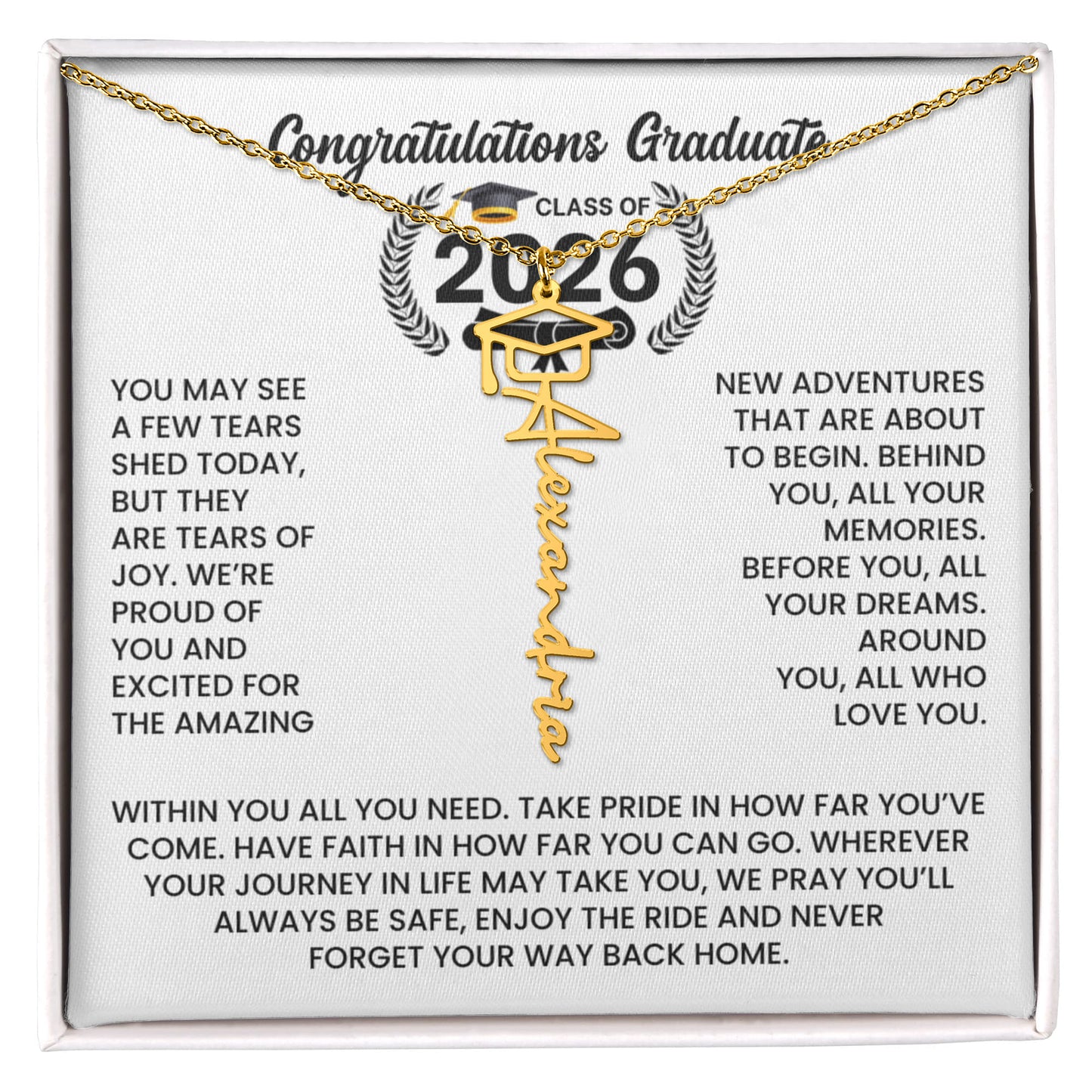 Class of 2026 Graduation Cap Name Necklace
