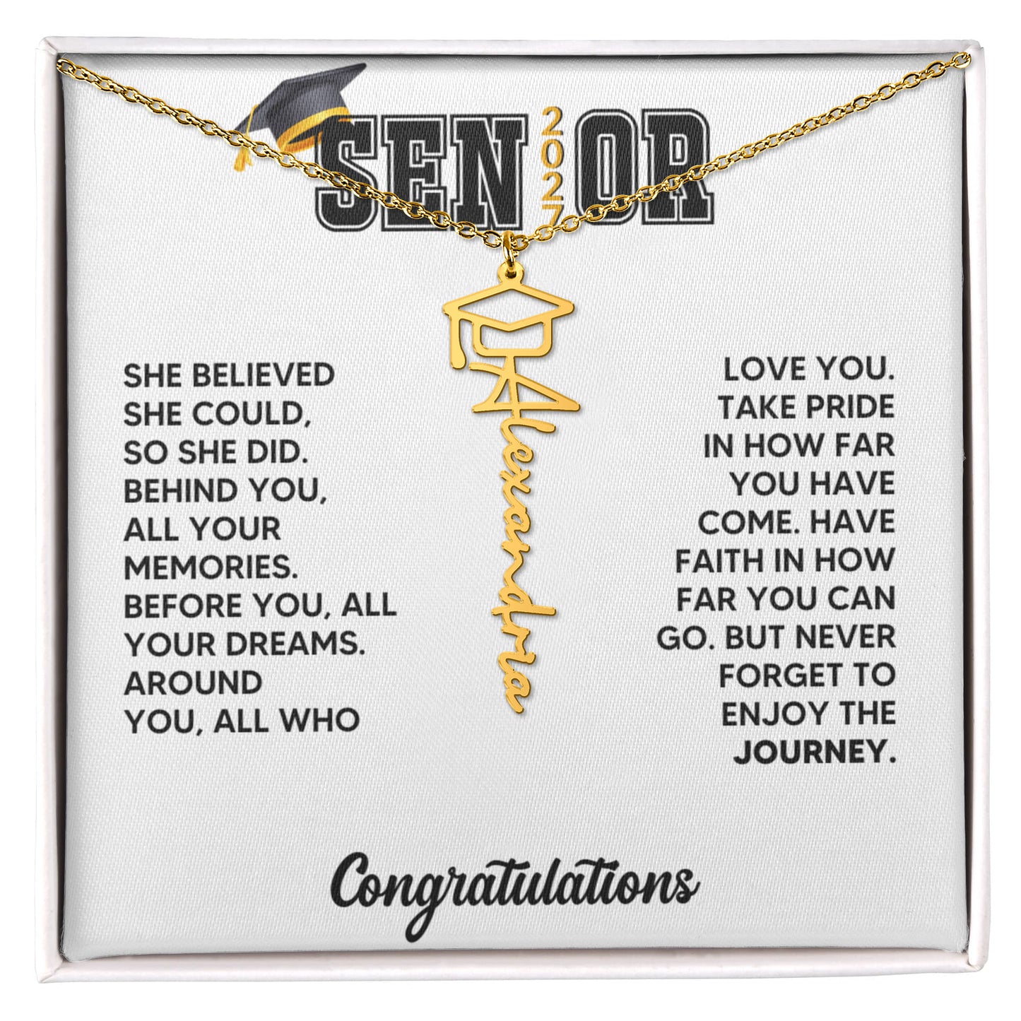 Class of 2027 Graduation Cap Name Necklace