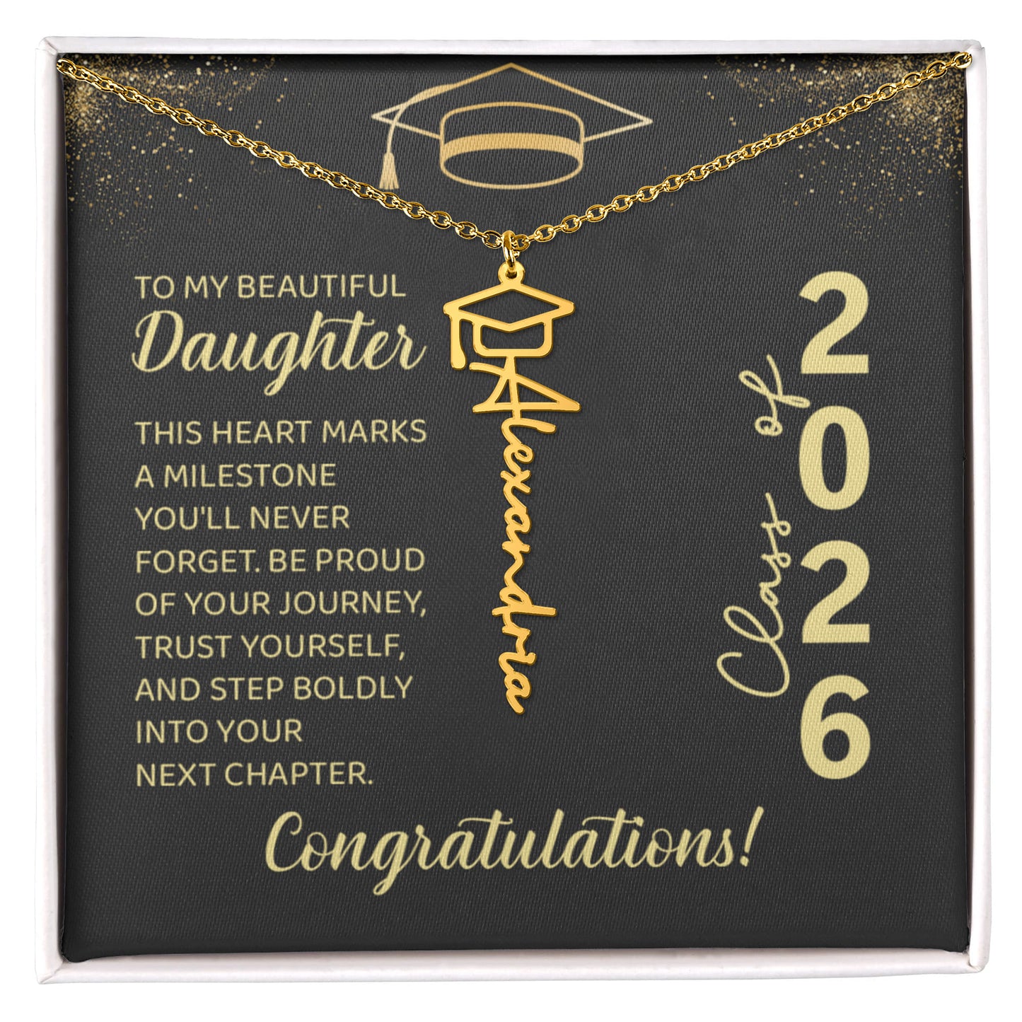 Class of 2026 Graduation Cap Name Necklace