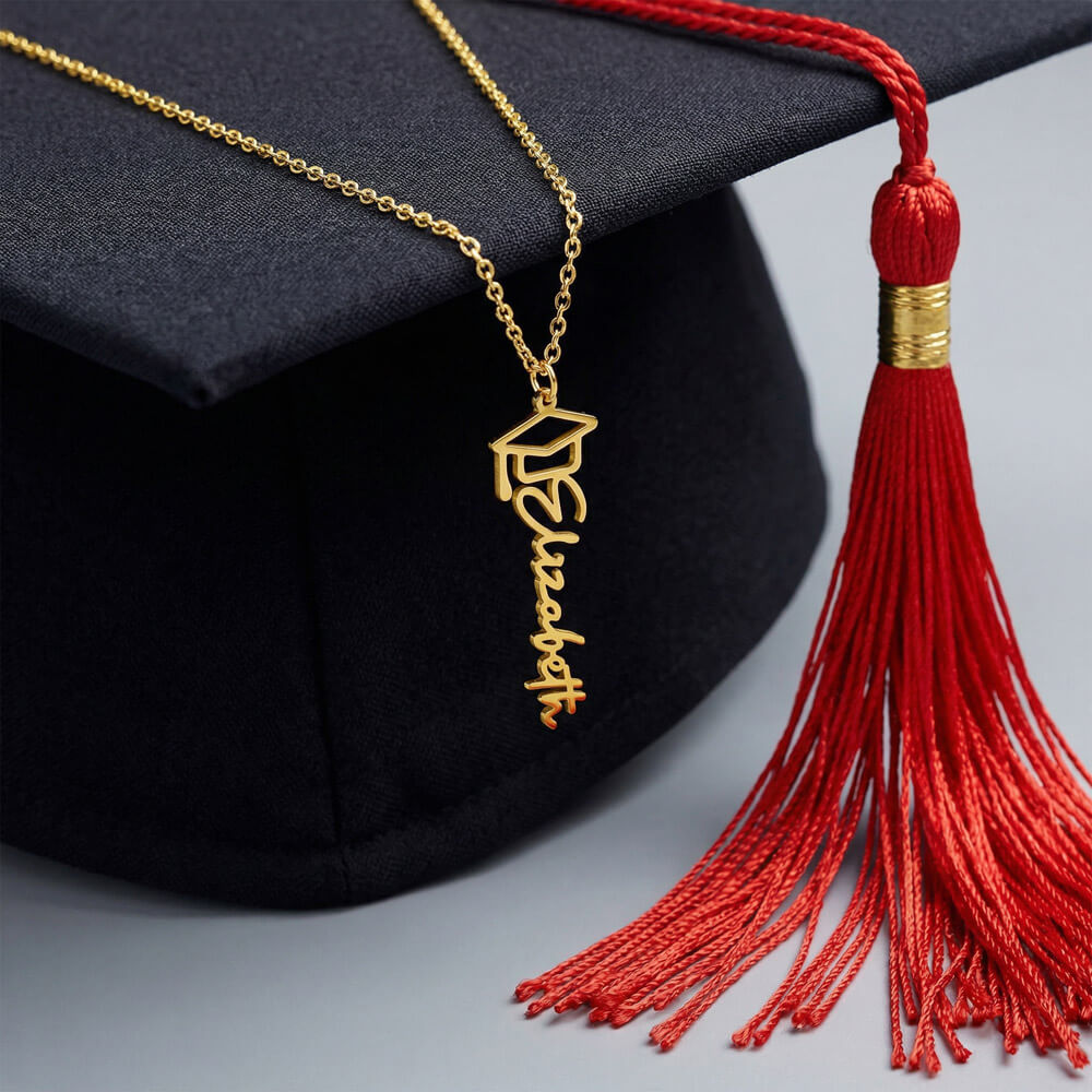 Class of 2026 Graduation Cap Name Necklace