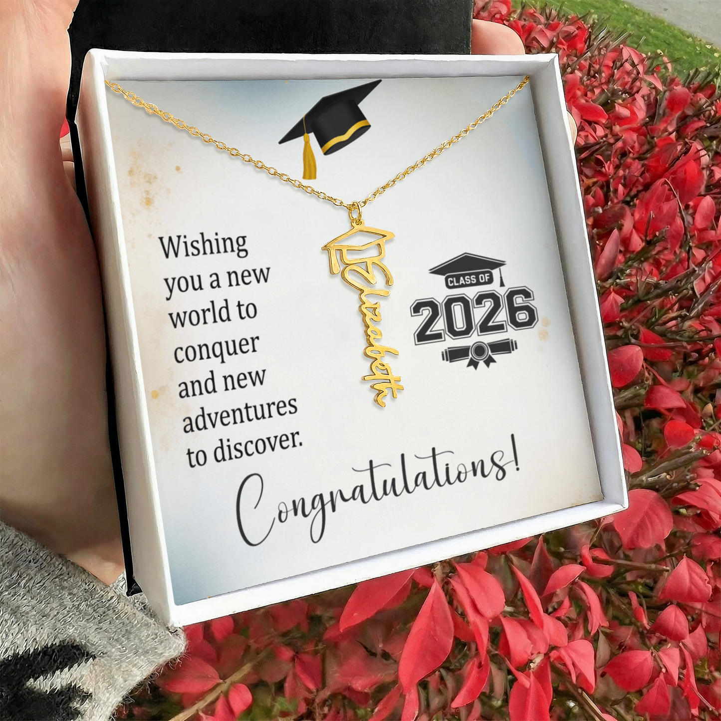 Class of 2026 Graduation Cap Name Necklace