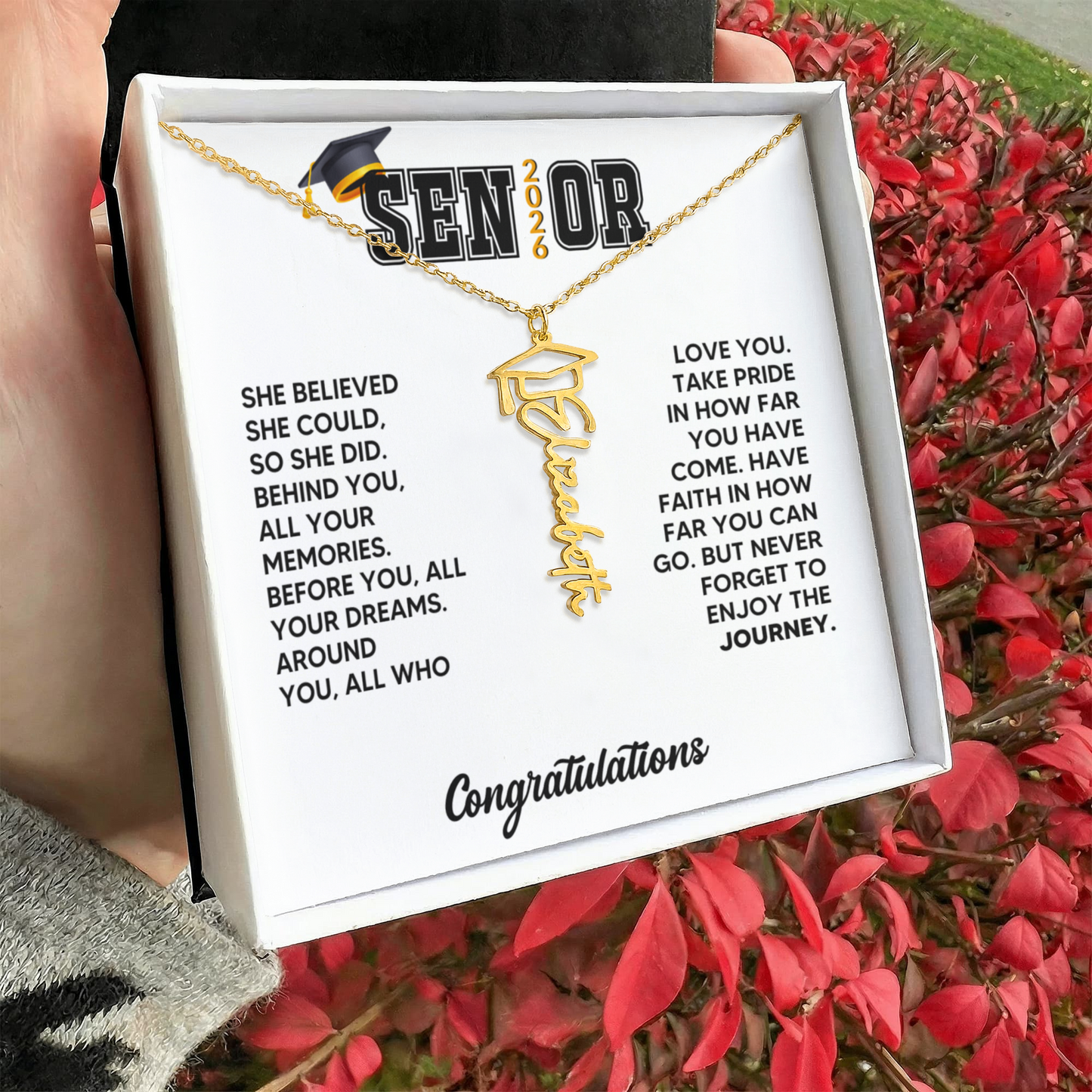 Class of 2026 Graduation Cap Name Necklace