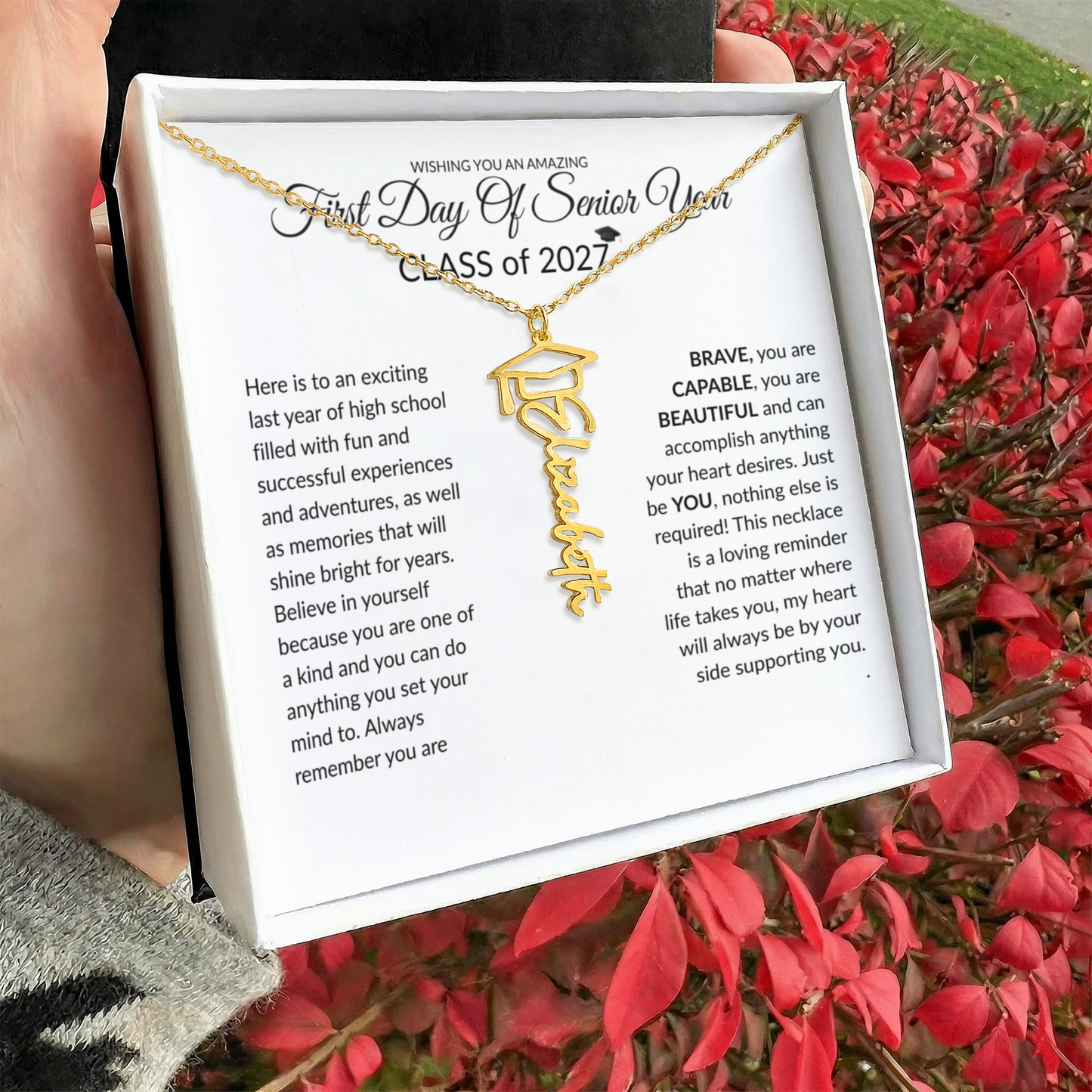 First Day Of Senior Year Graduation Cap Name Necklace - Class of 2027