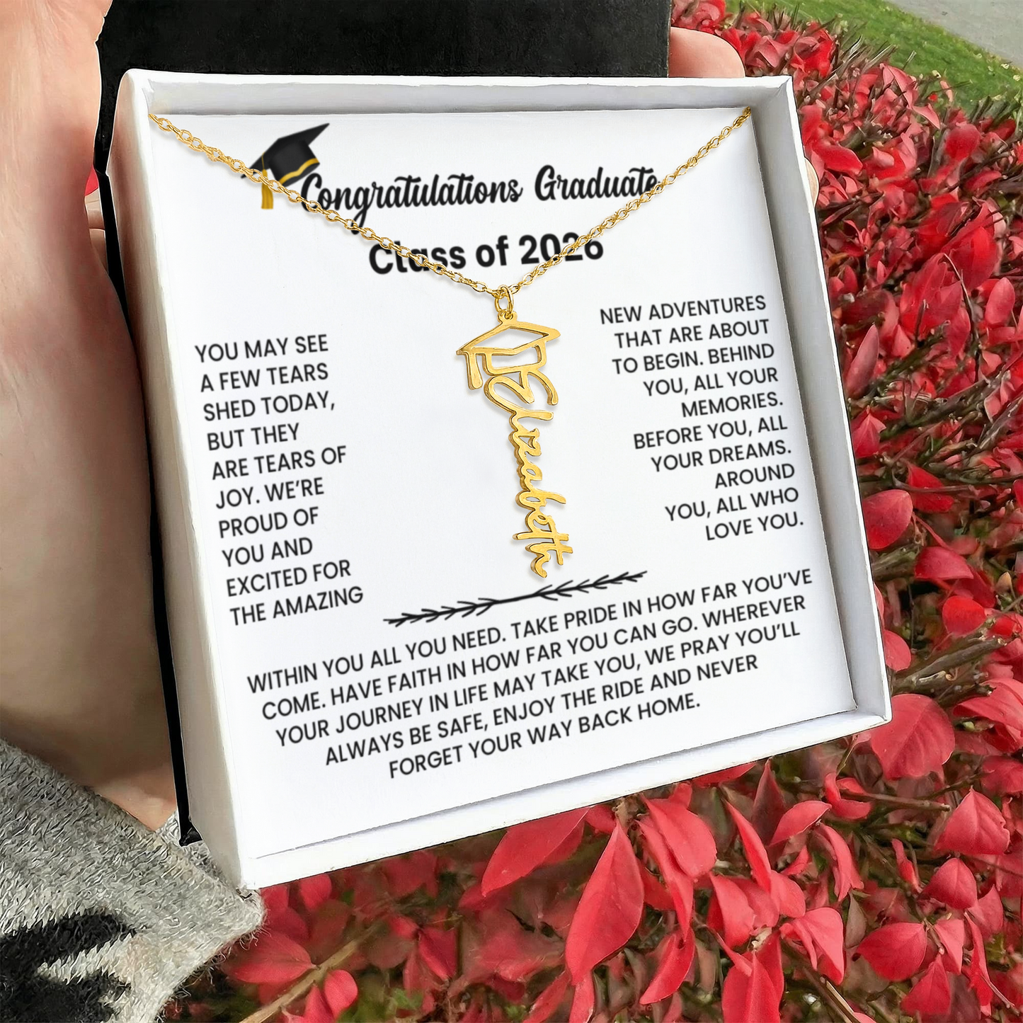 Class of 2026 Graduation Cap Name Necklace