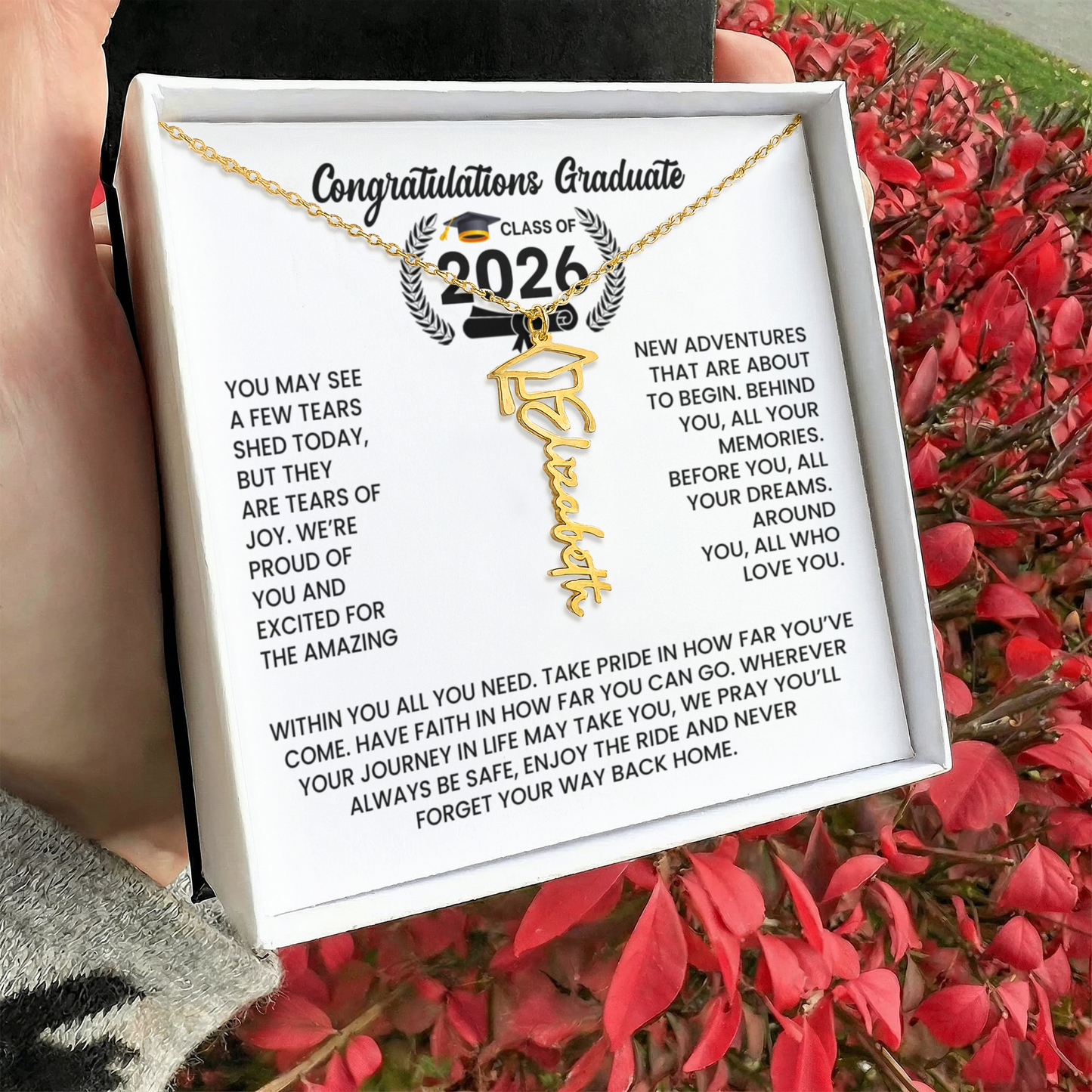 Class of 2026 Graduation Cap Name Necklace