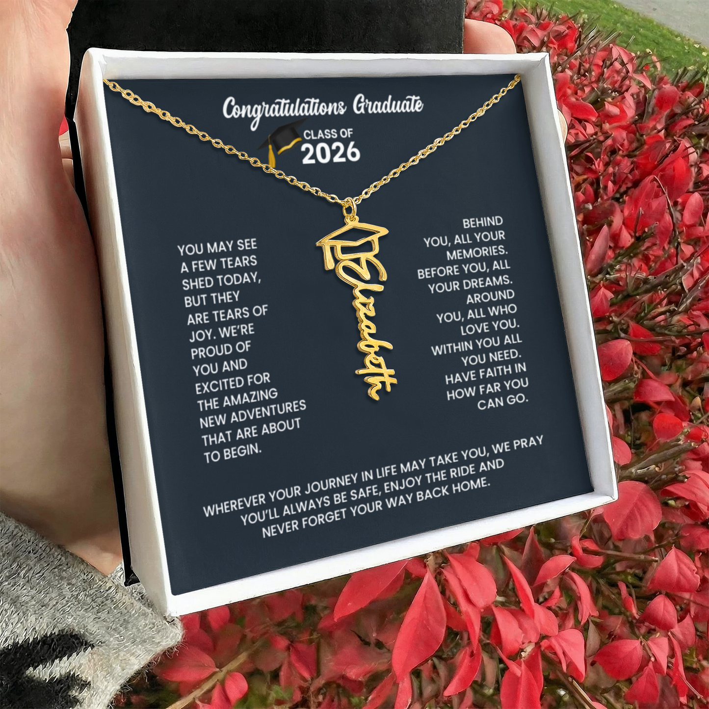 Class of 2026 Graduation Cap Name Necklace