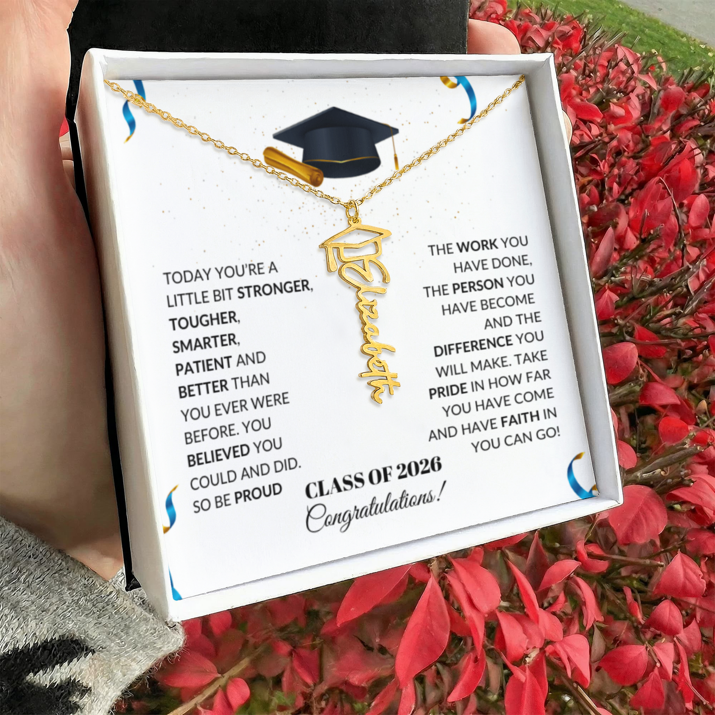 Class of 2026 Graduation Cap Name Necklace