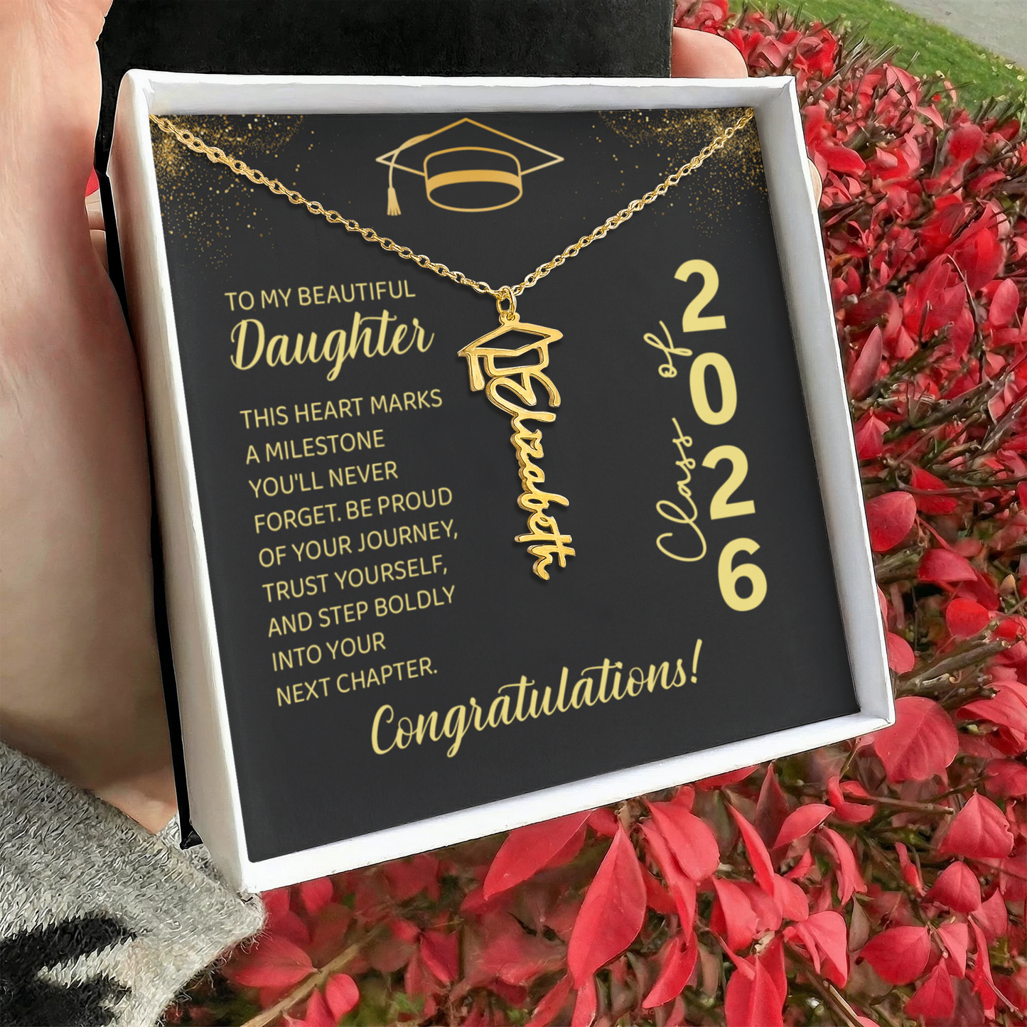 Class of 2026 Graduation Cap Name Necklace