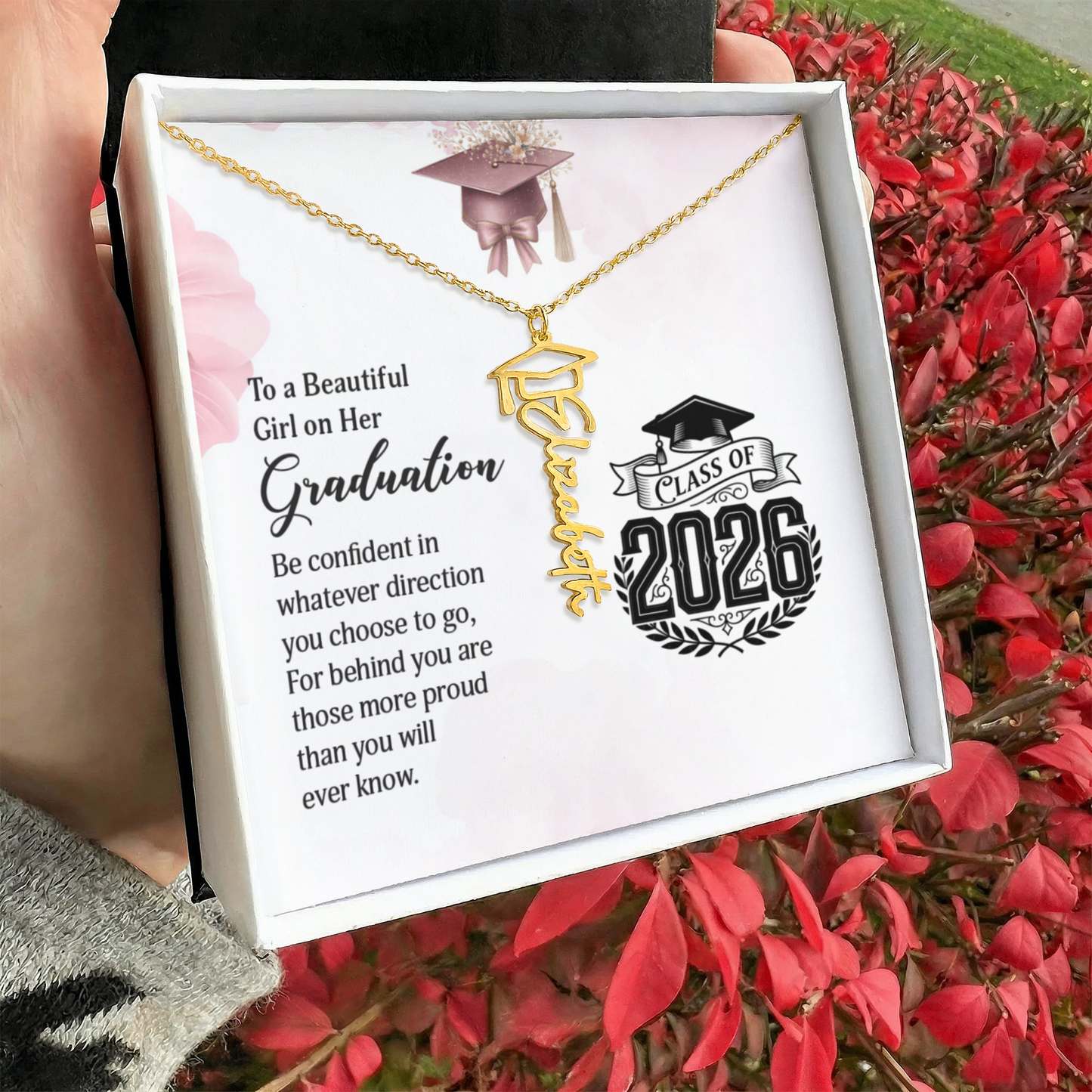 Class of 2026 Graduation Cap Name Necklace