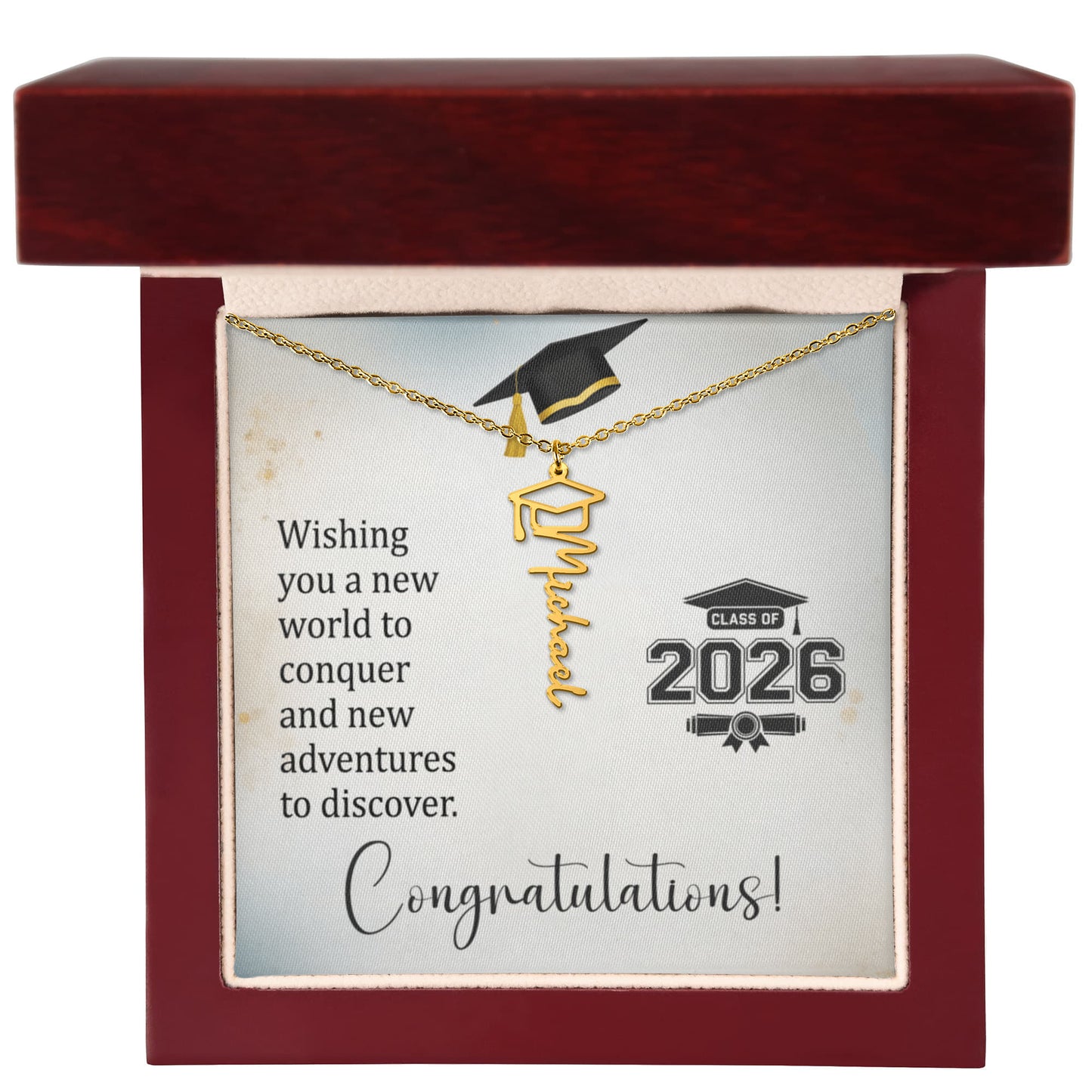 Class of 2026 Graduation Cap Name Necklace