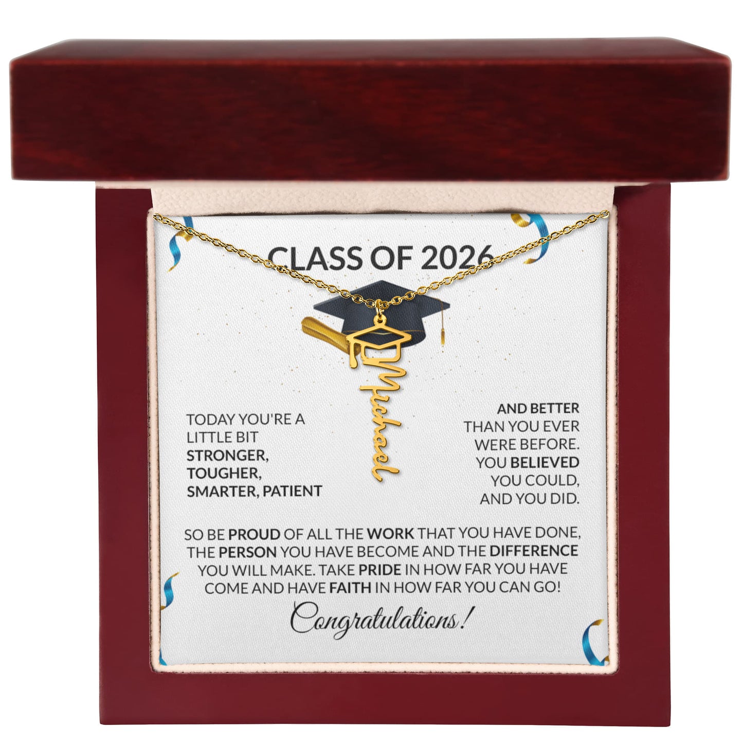 Class of 2026 Graduation Cap Name Necklace