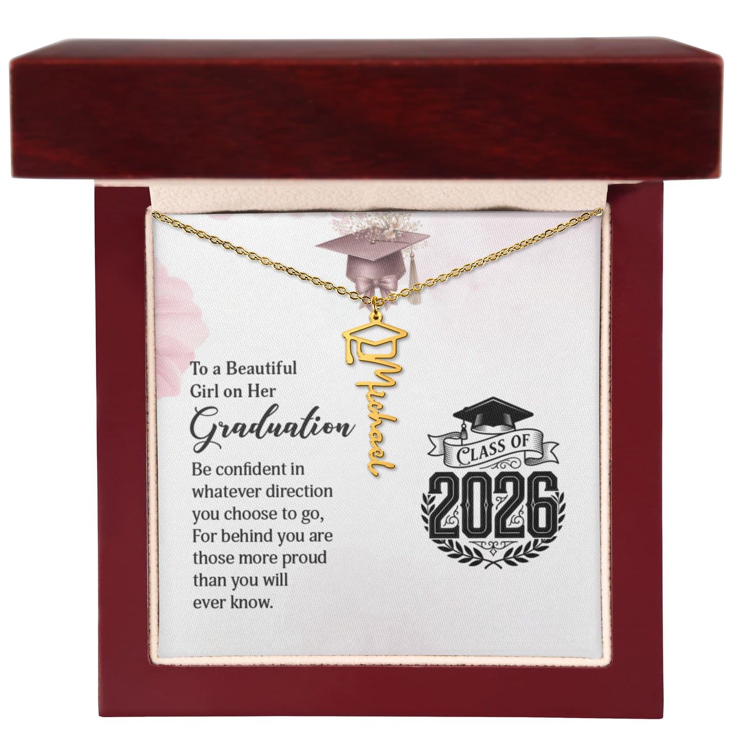 Class of 2026 Graduation Cap Name Necklace