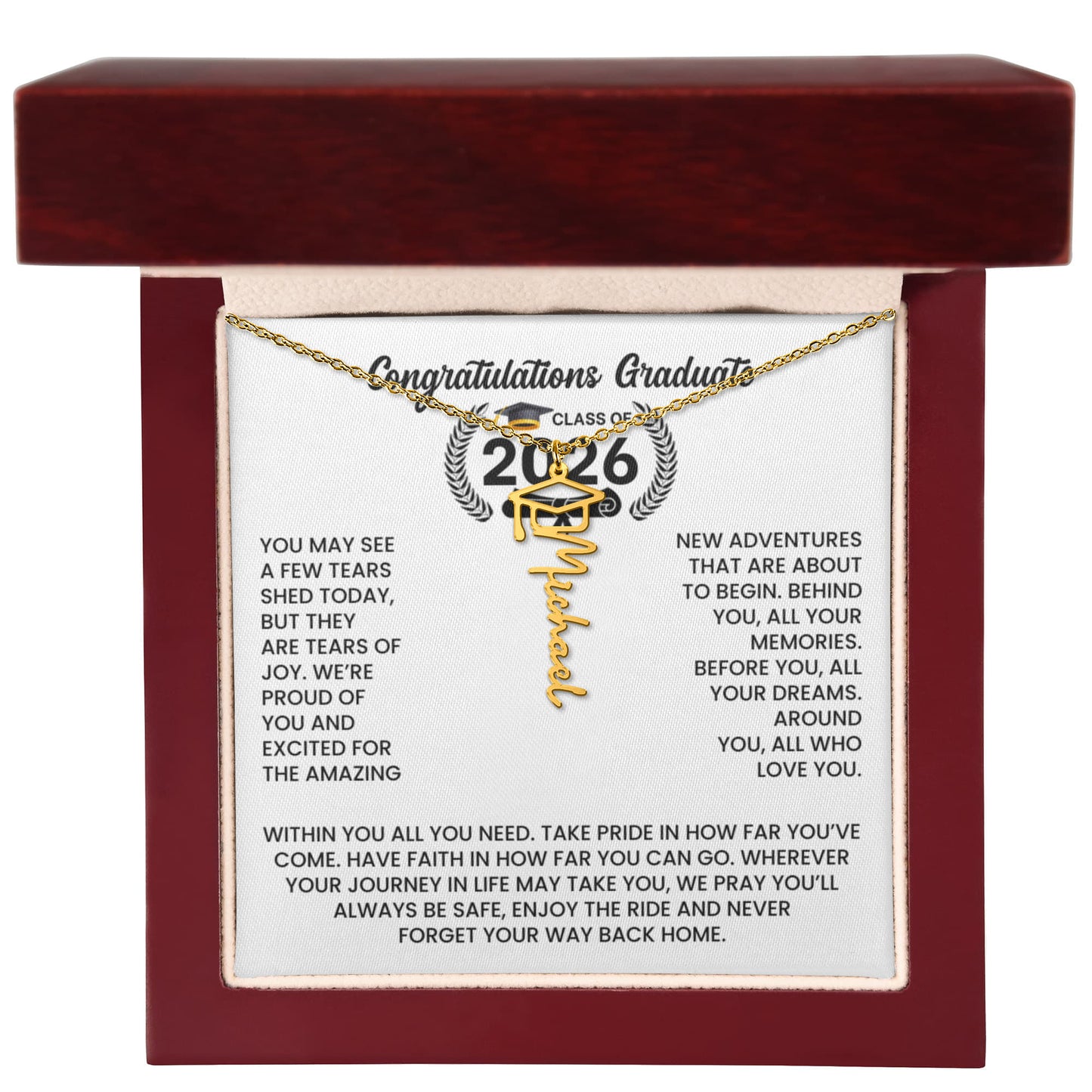 Class of 2026 Graduation Cap Name Necklace