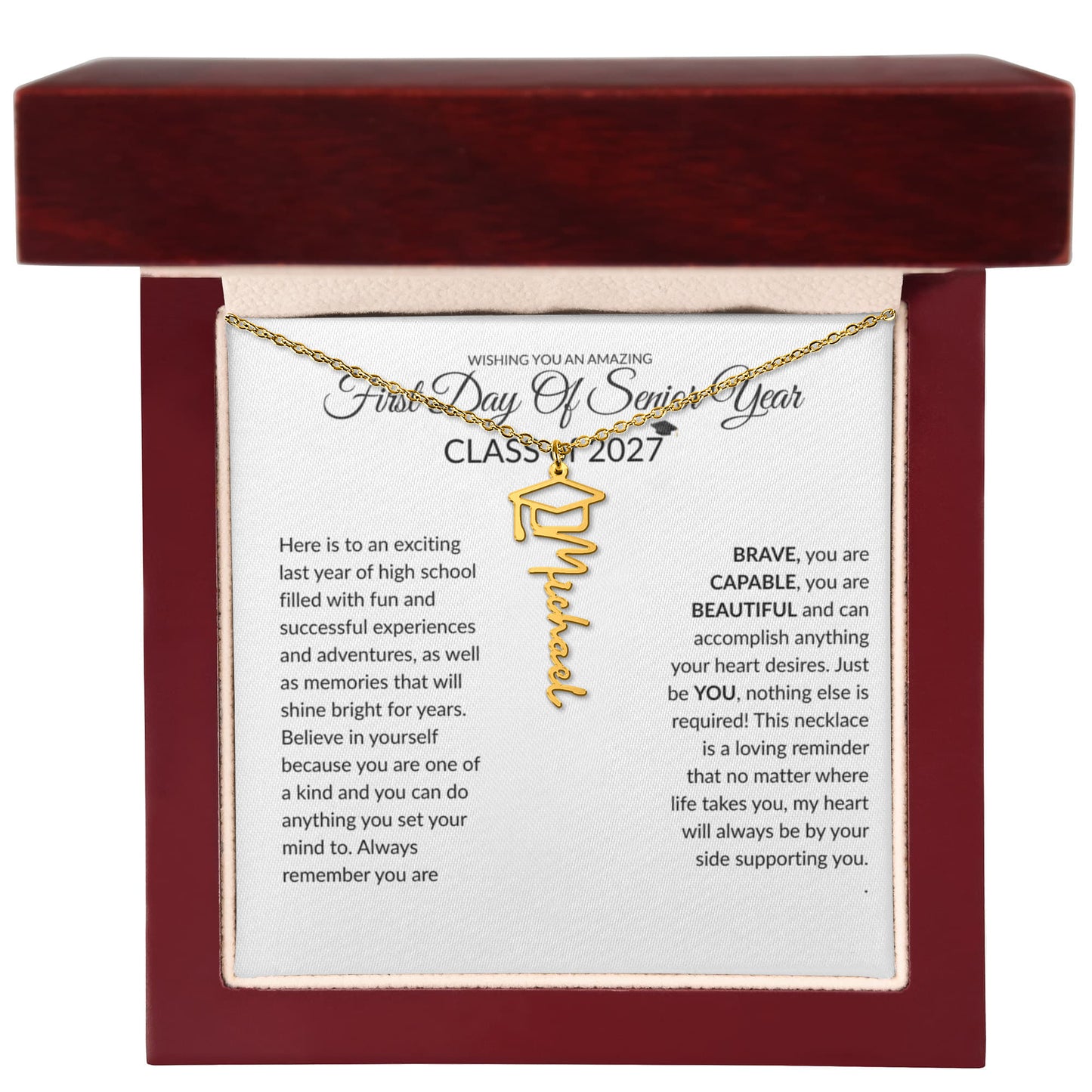 First Day Of Senior Year Graduation Cap Name Necklace - Class of 2027