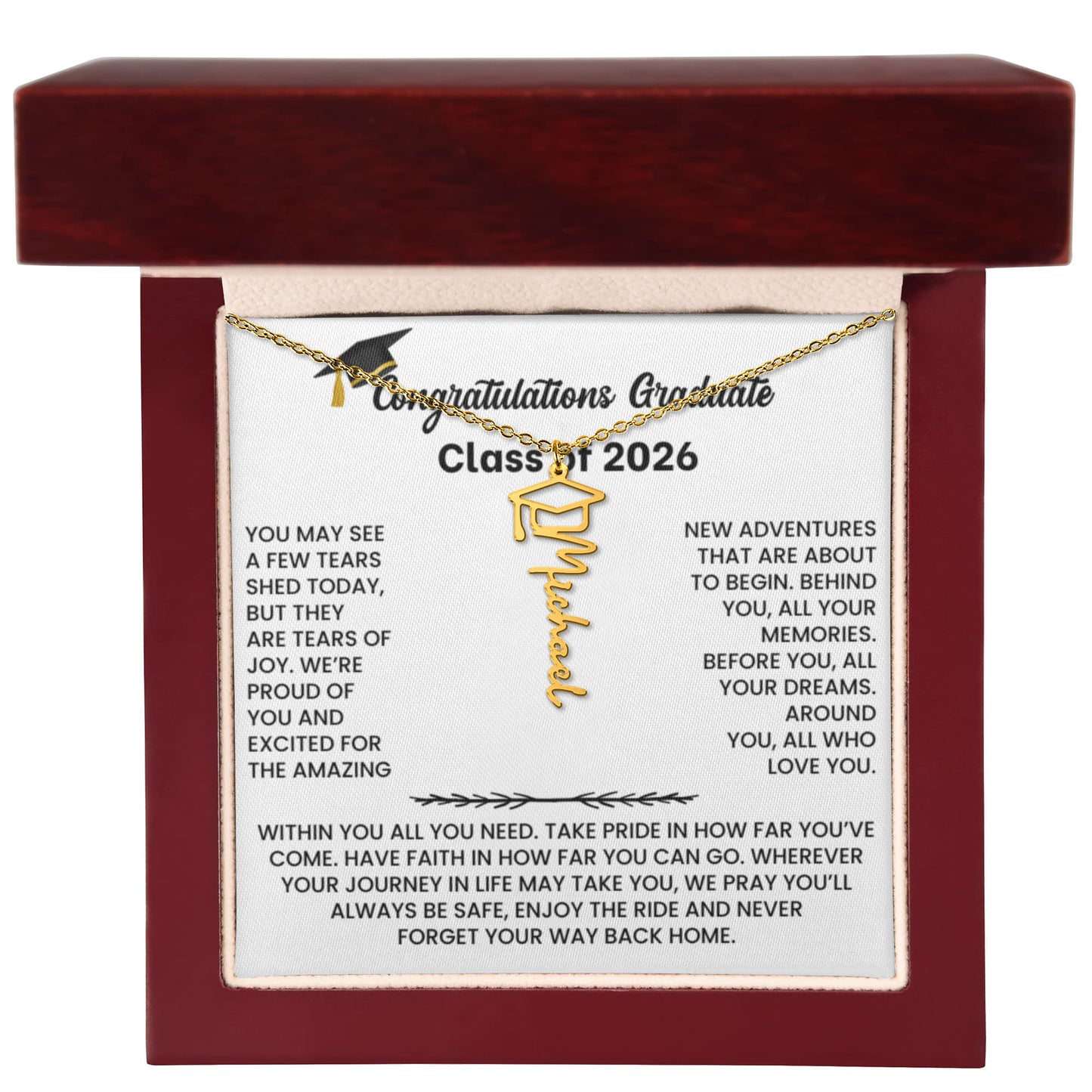 Class of 2026 Graduation Cap Name Necklace