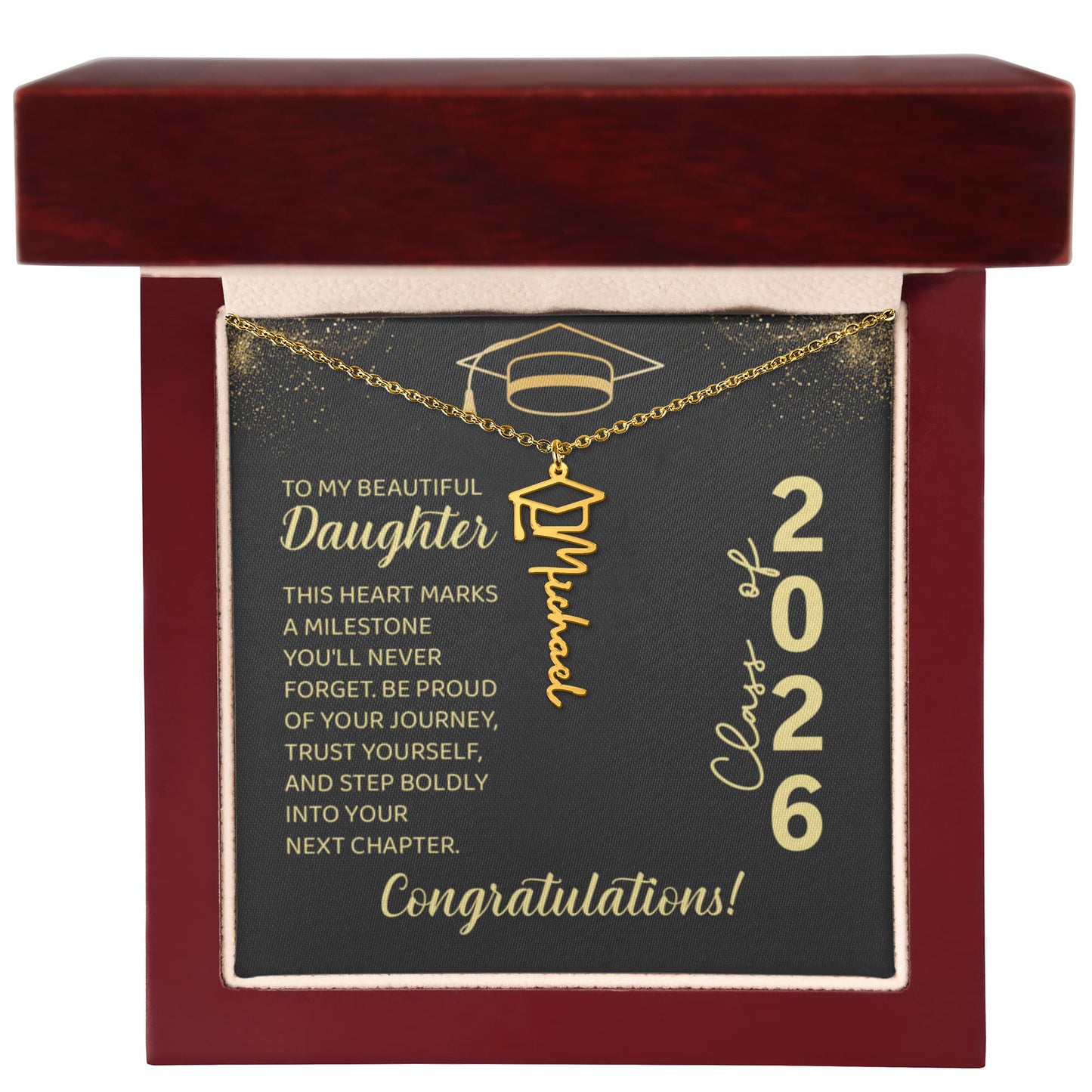 Class of 2026 Graduation Cap Name Necklace