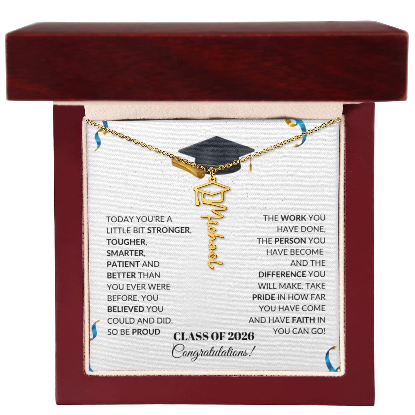 Class of 2026 Graduation Cap Name Necklace