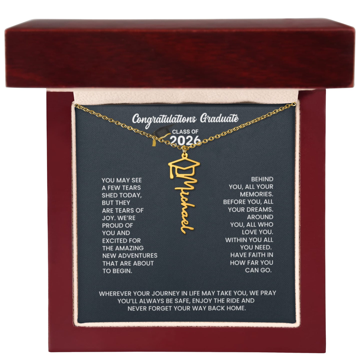 Class of 2026 Graduation Cap Name Necklace