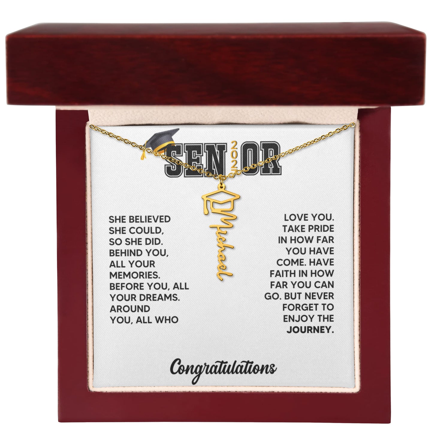 Class of 2027 Graduation Cap Name Necklace