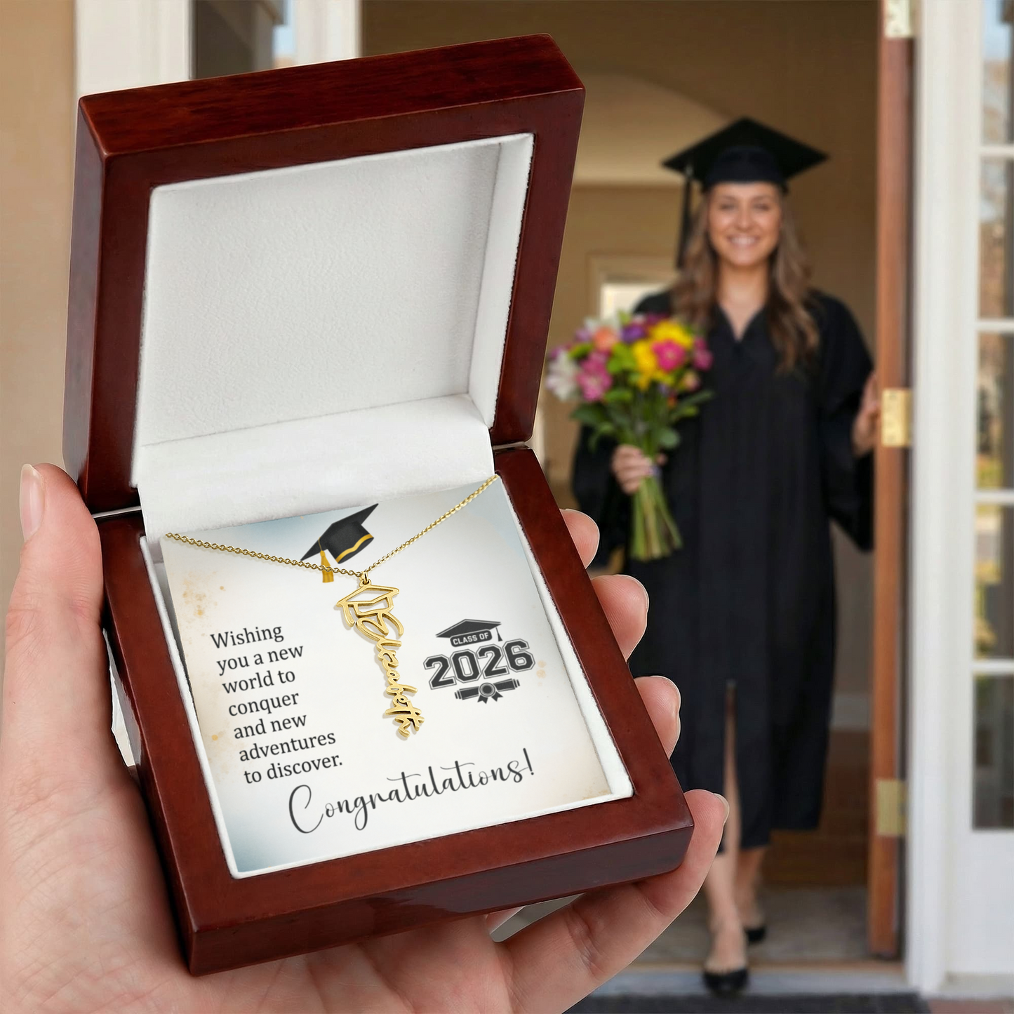 Class of 2026 Graduation Cap Name Necklace