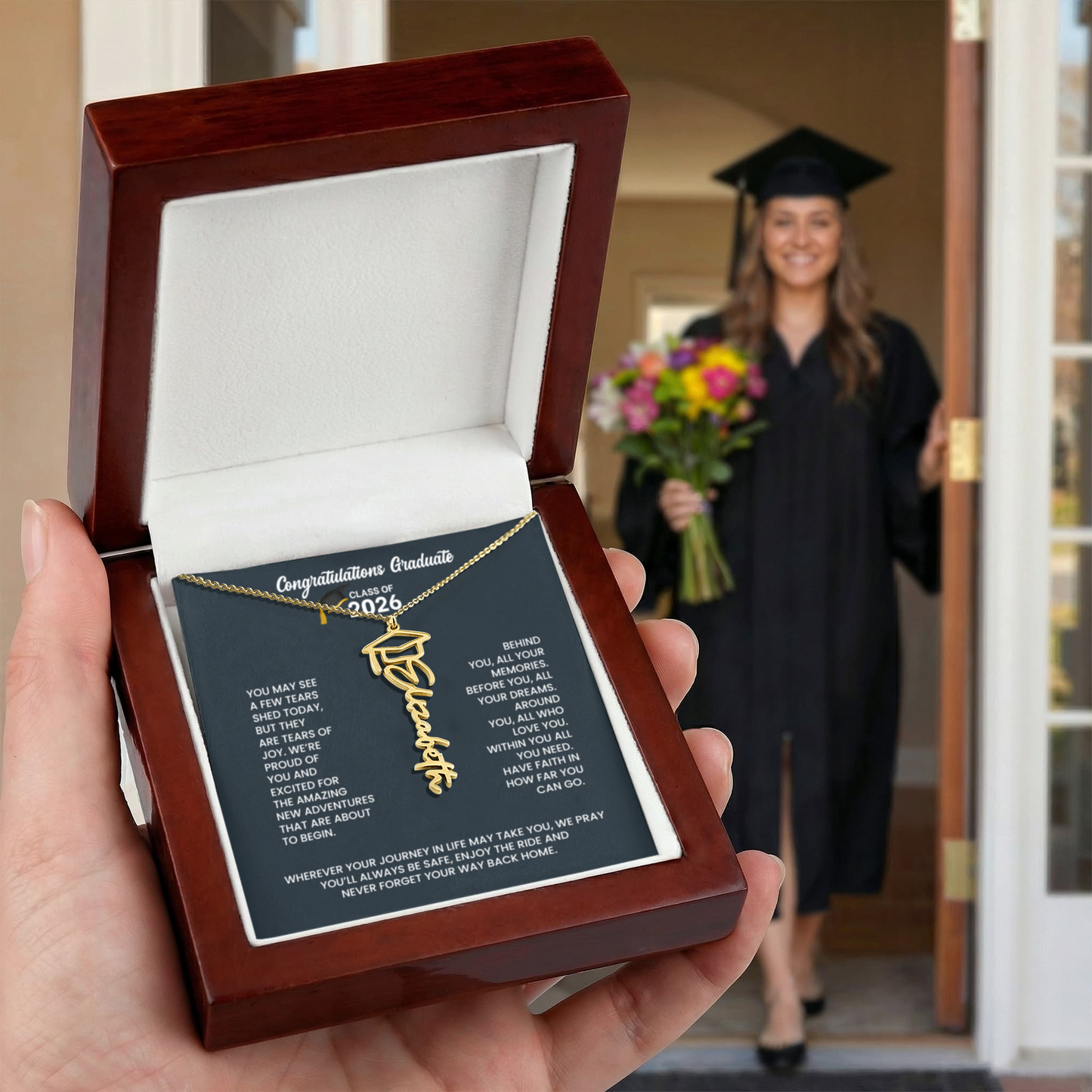 Class of 2026 Graduation Cap Name Necklace