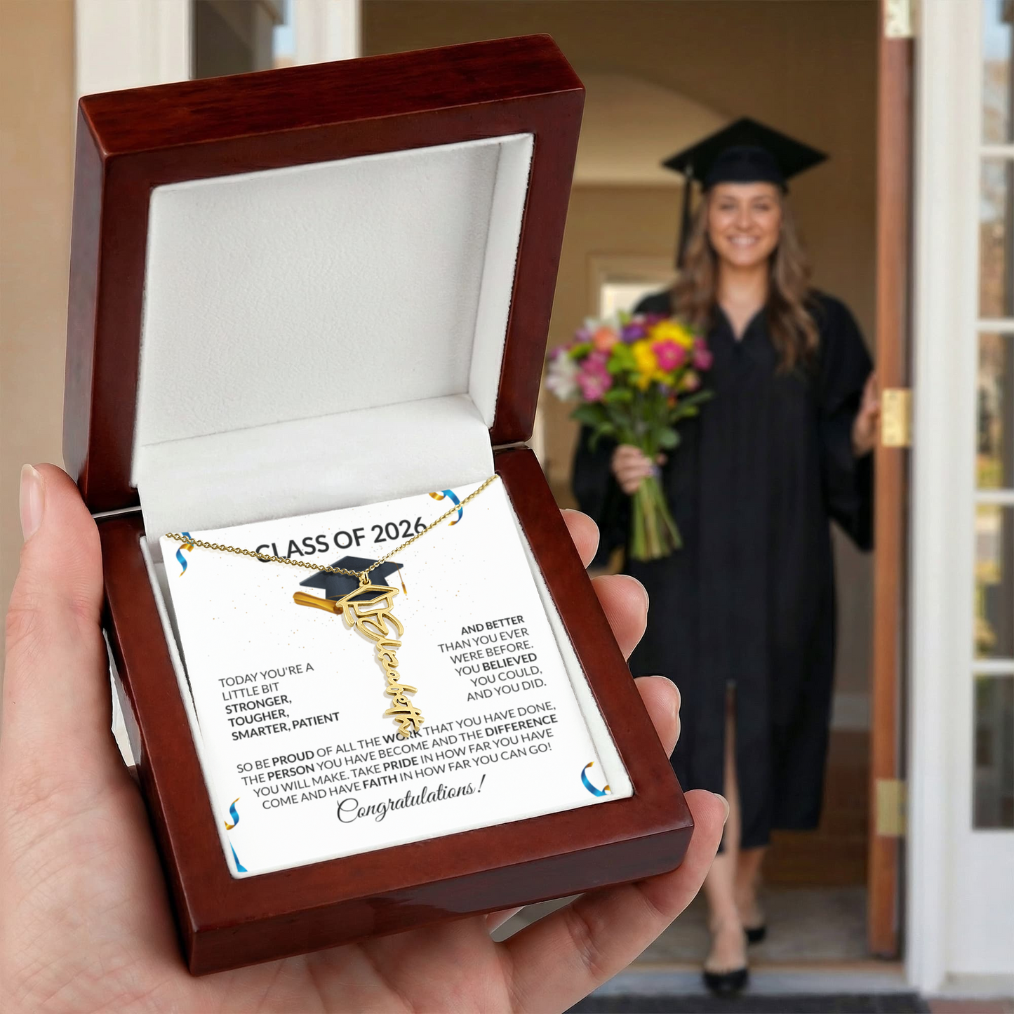 Class of 2026 Graduation Cap Name Necklace
