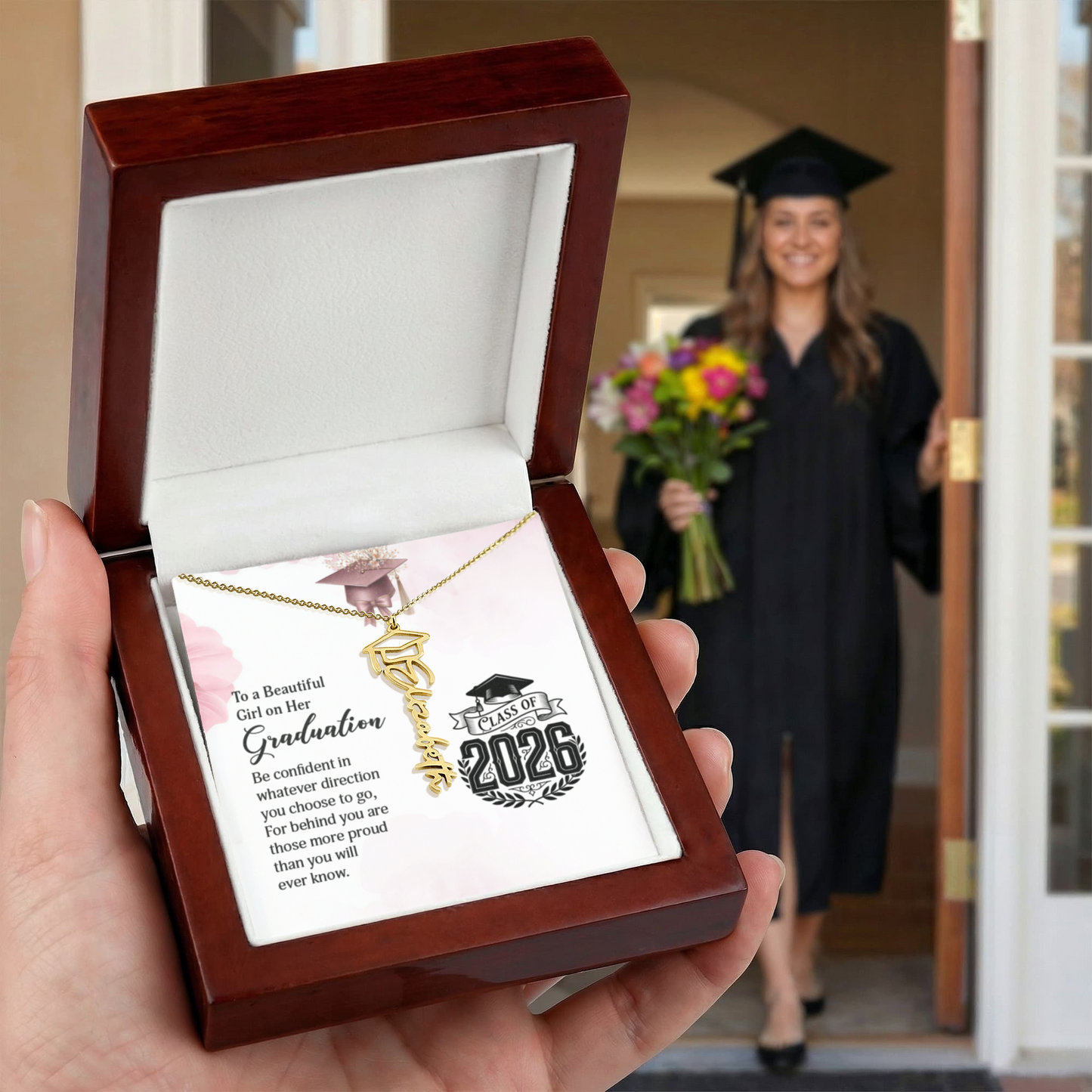 Class of 2026 Graduation Cap Name Necklace