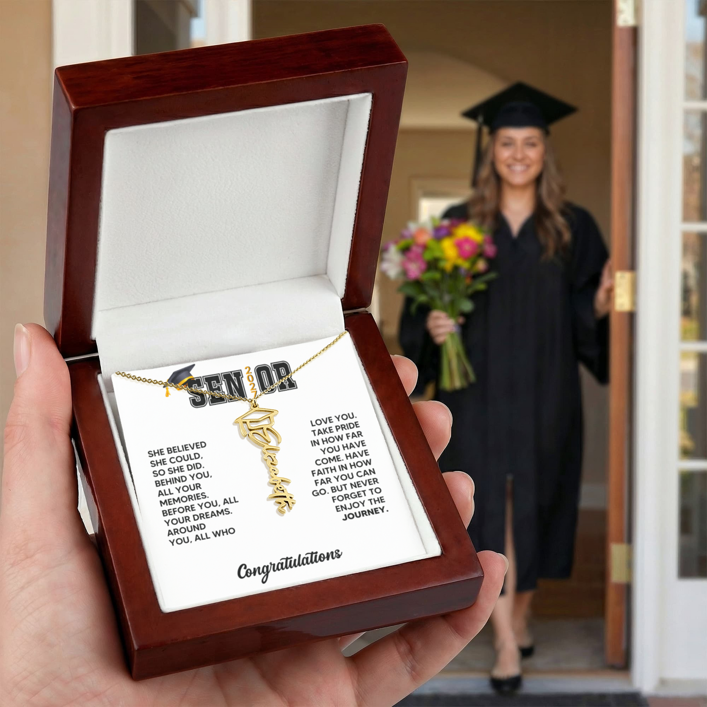 Class of 2027 Graduation Cap Name Necklace