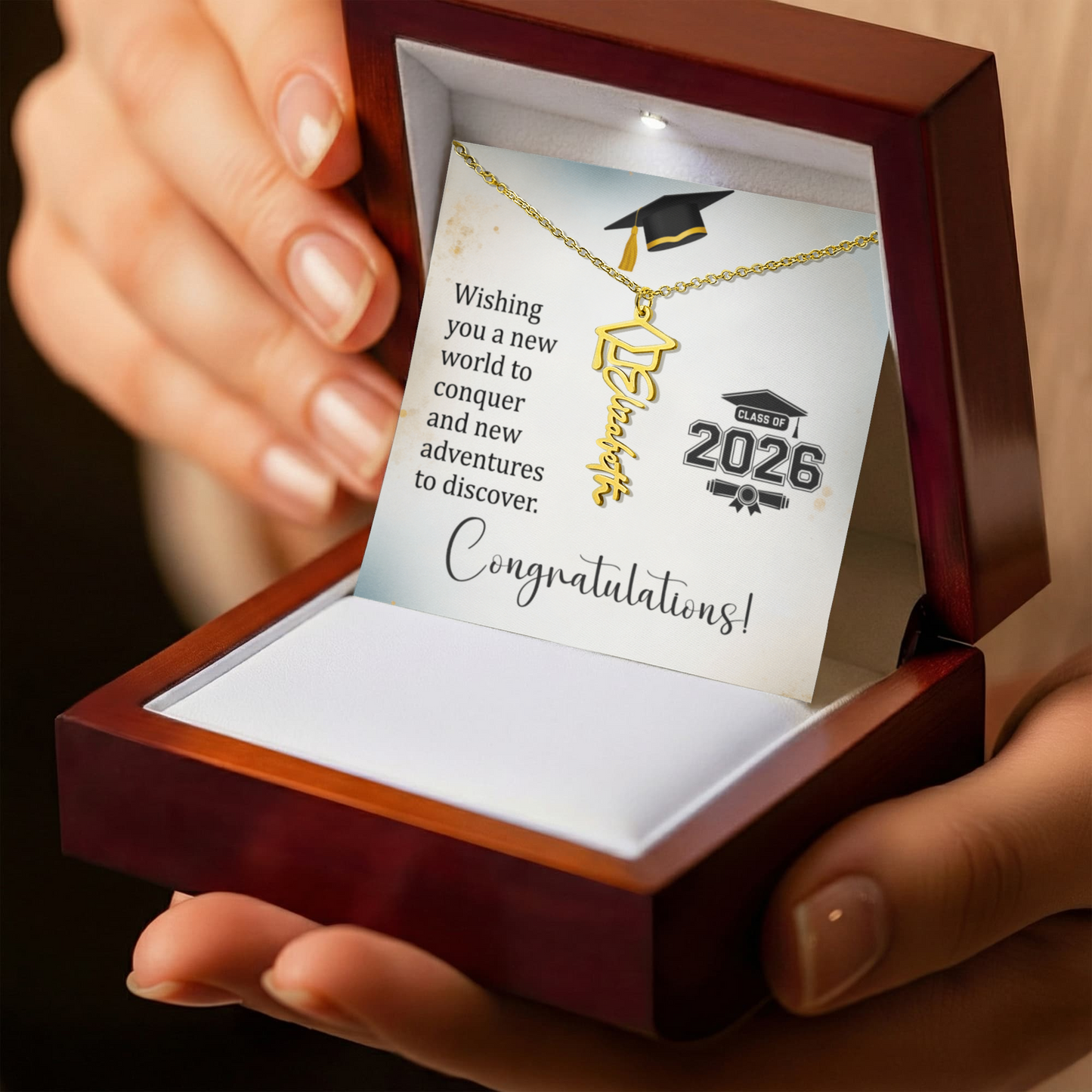 Class of 2026 Graduation Cap Name Necklace