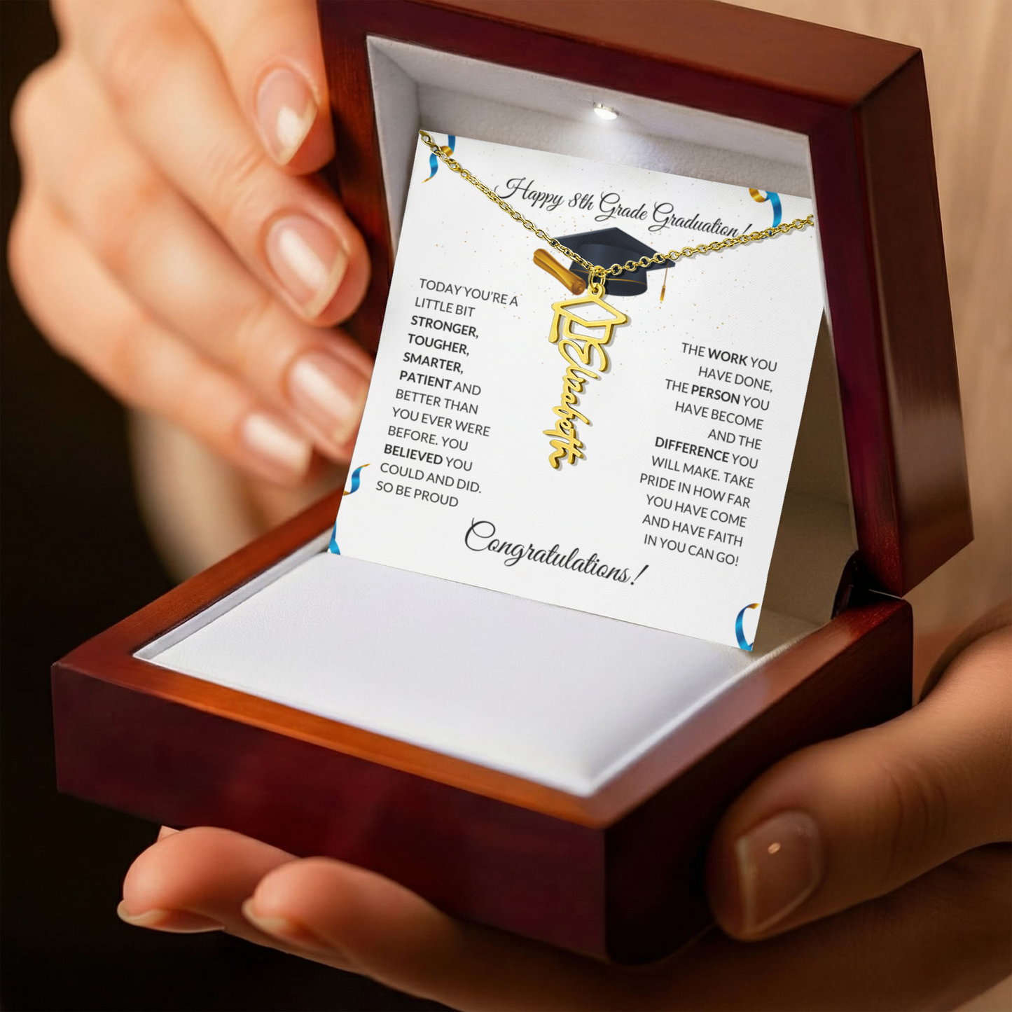 8th Grade Graduation Cap Name Necklace