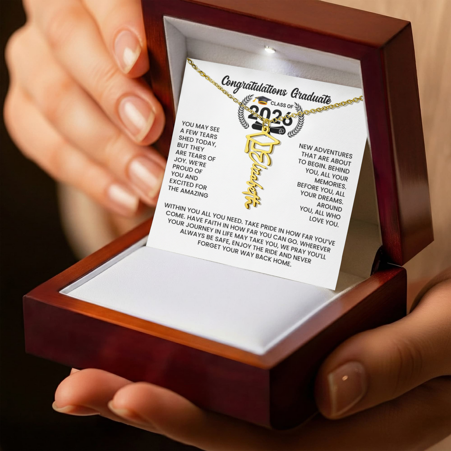 Class of 2026 Graduation Cap Name Necklace