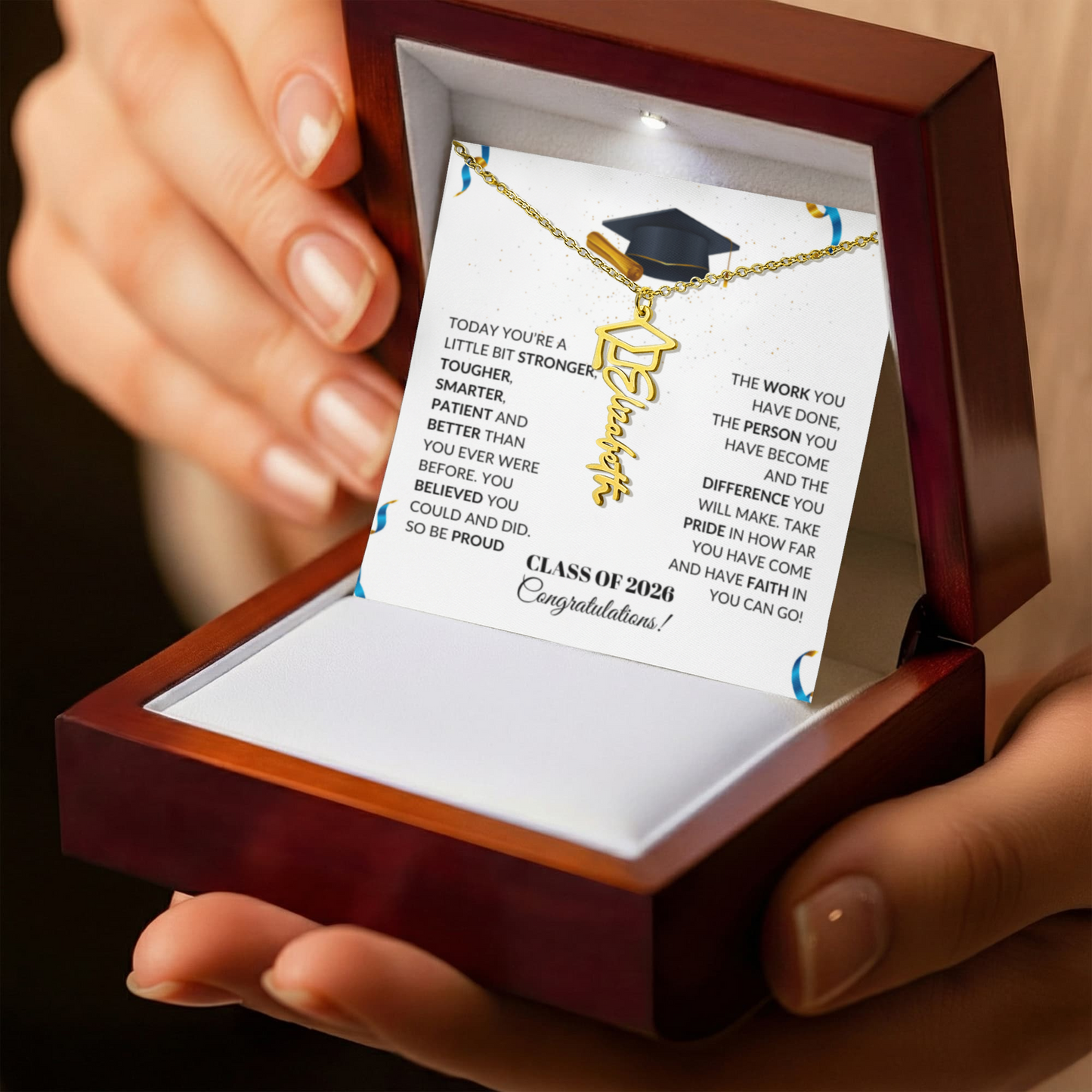 Class of 2026 Graduation Cap Name Necklace