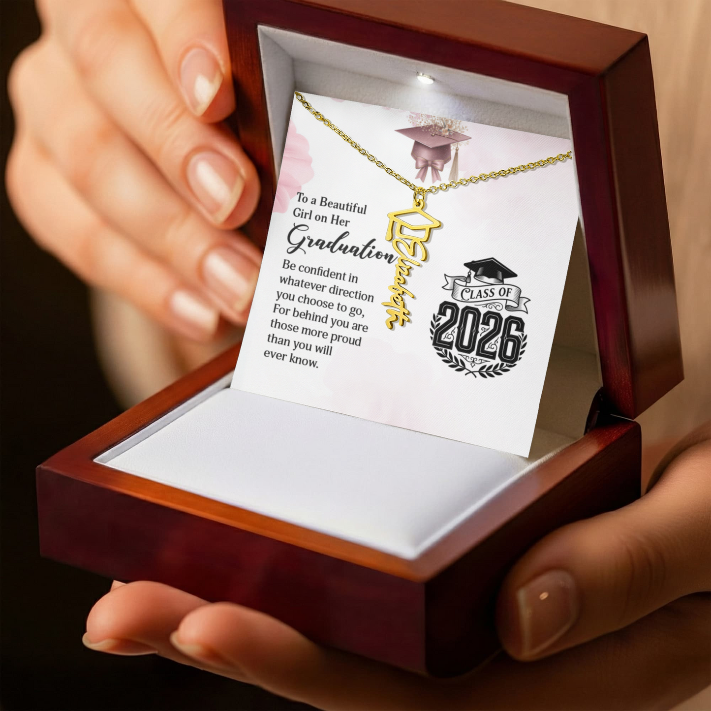 Class of 2026 Graduation Cap Name Necklace