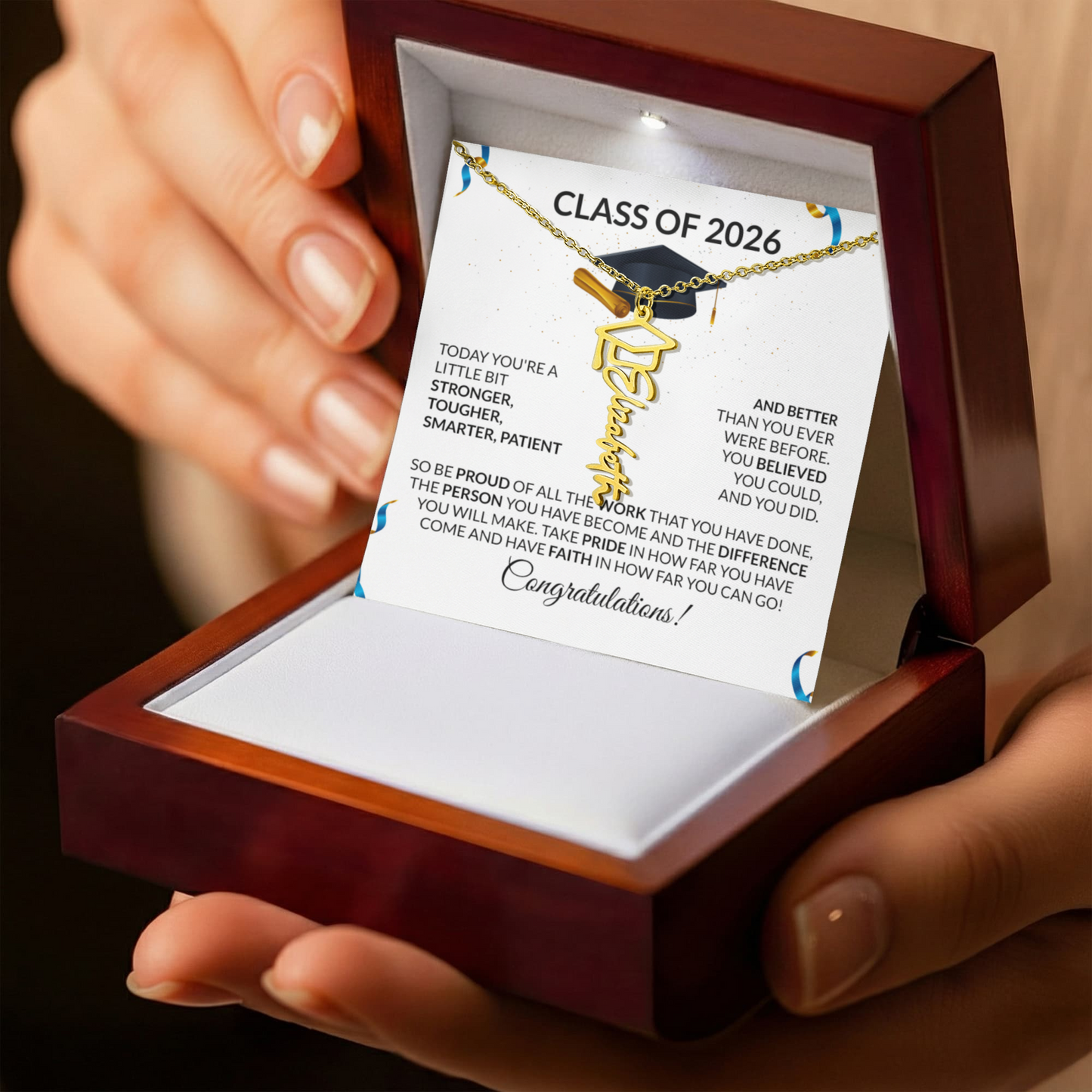 Class of 2026 Graduation Cap Name Necklace