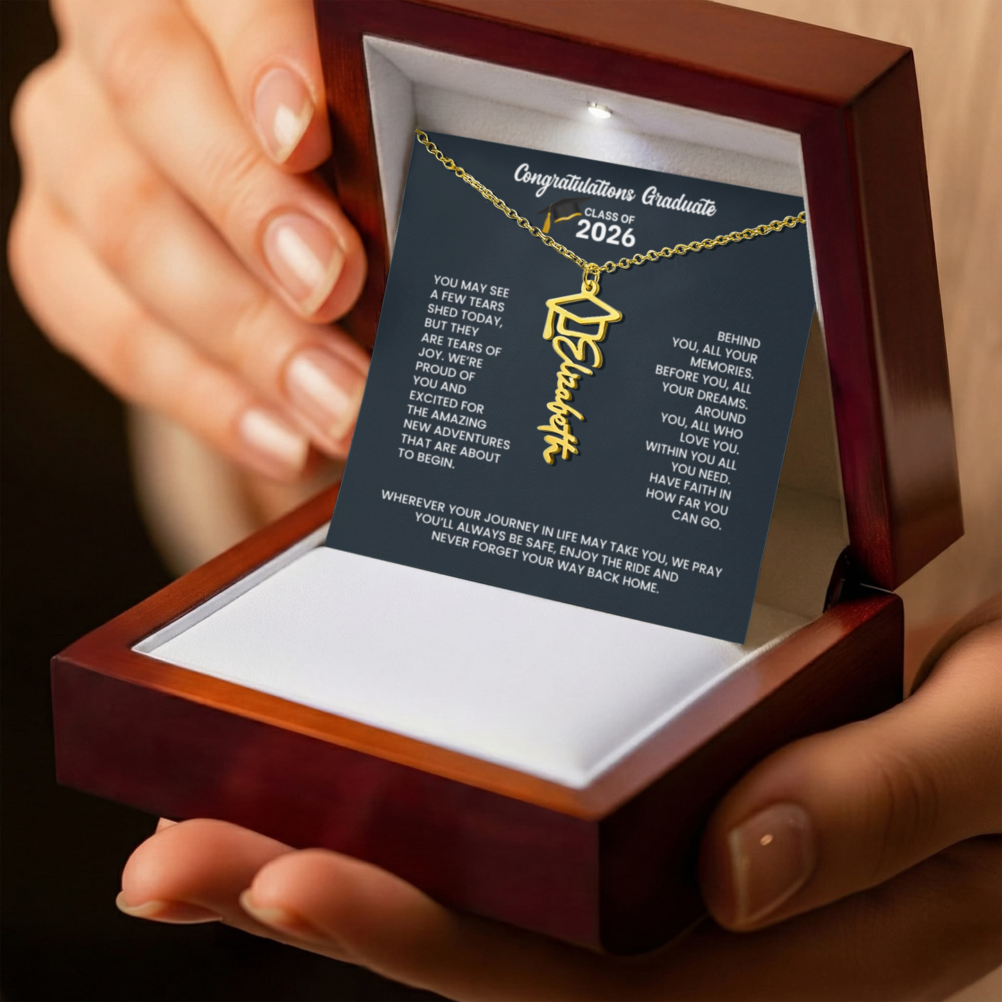 Class of 2026 Graduation Cap Name Necklace