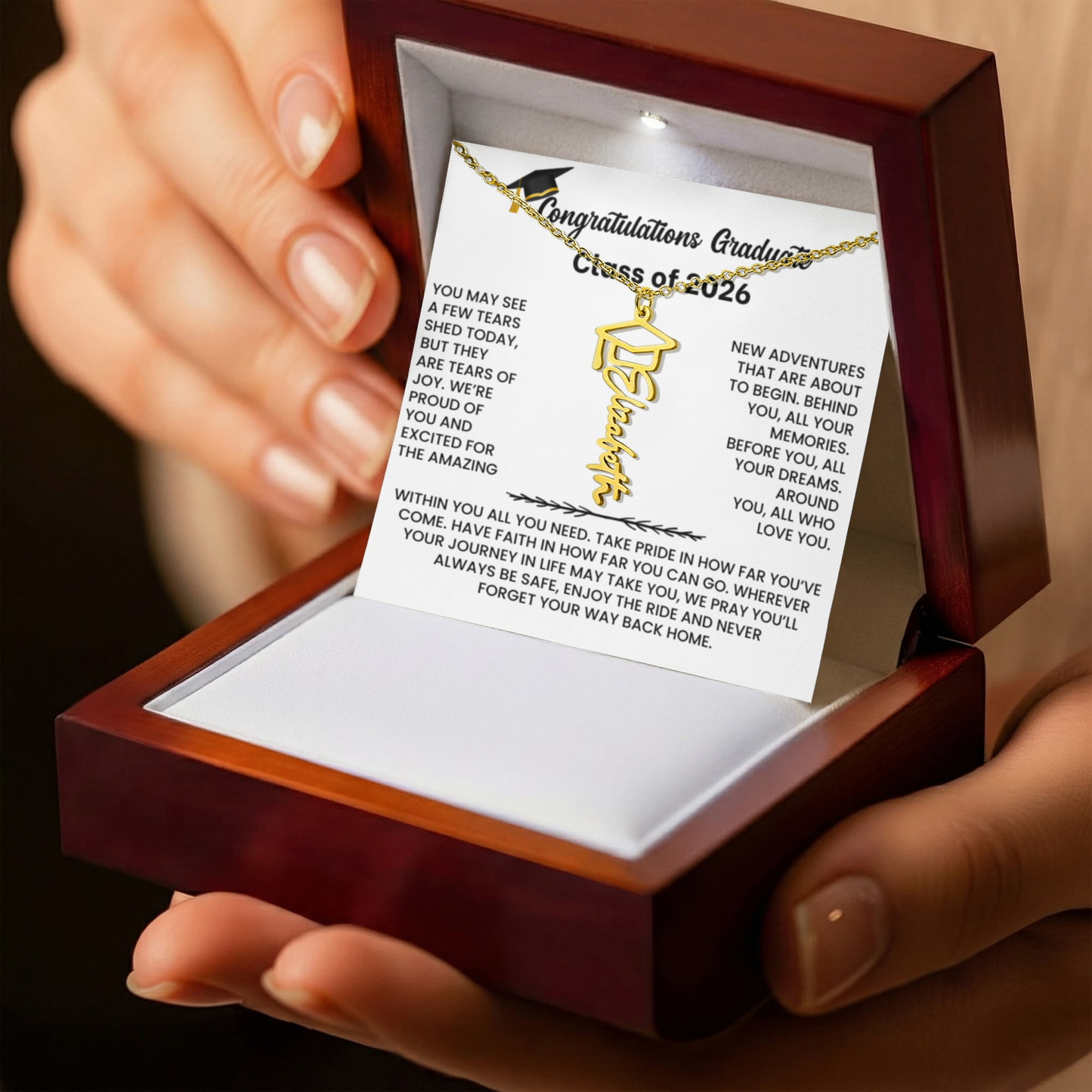 Class of 2026 Graduation Cap Name Necklace