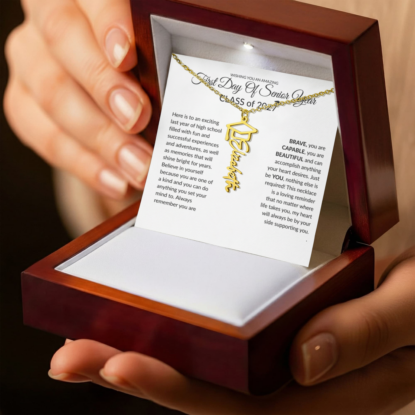 First Day Of Senior Year Graduation Cap Name Necklace - Class of 2027