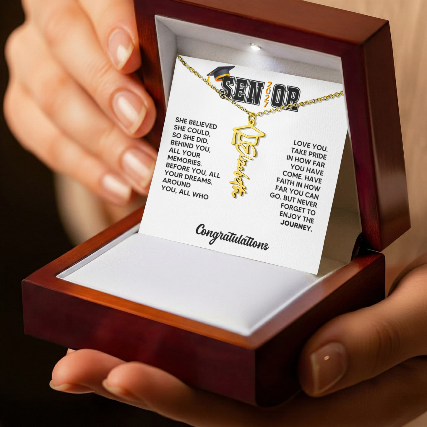 Class of 2027 Graduation Cap Name Necklace