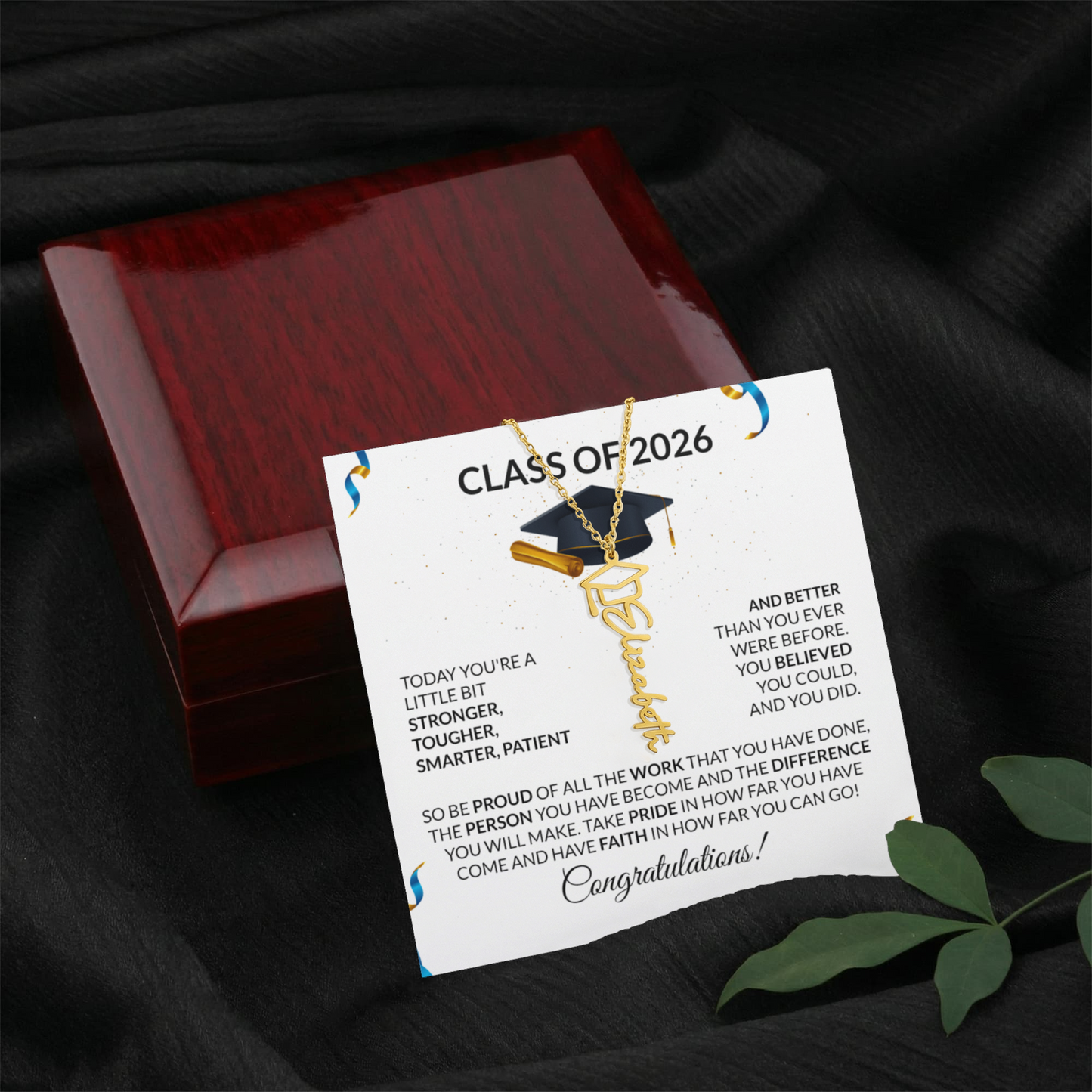 Class of 2026 Graduation Cap Name Necklace