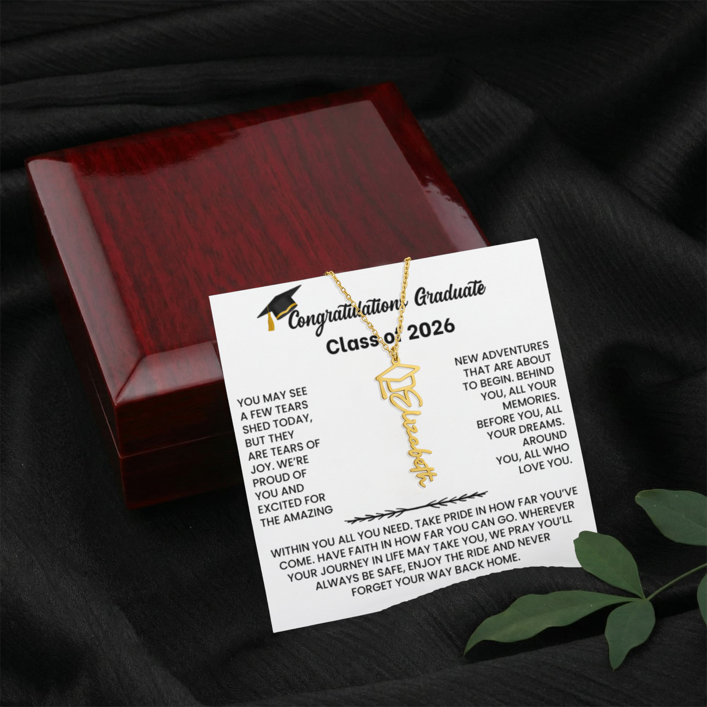 Class of 2026 Graduation Cap Name Necklace