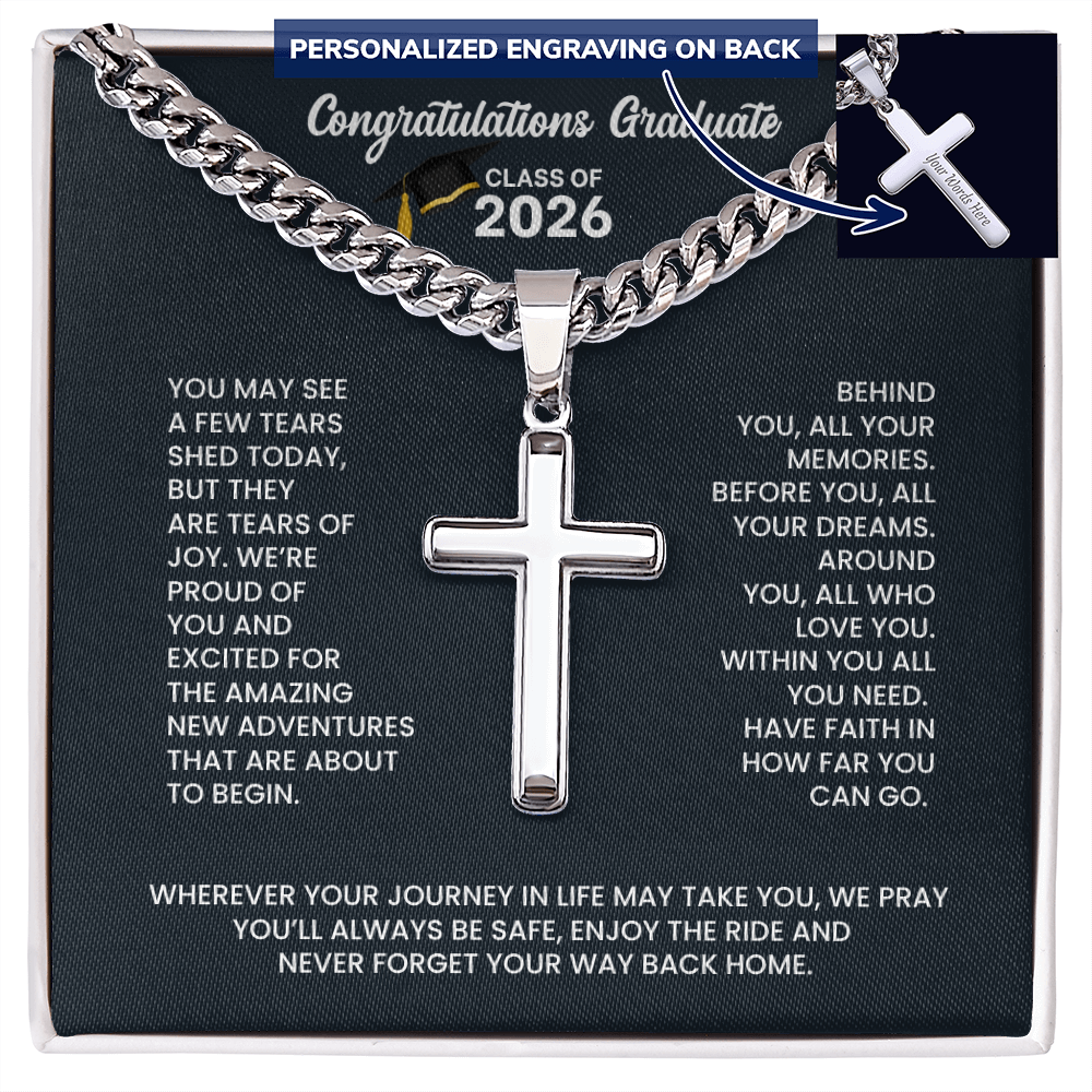 Class of 2026 Personalized Engraved Cross Necklace Gift