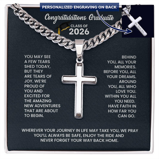 Class of 2026 Personalized Engraved Cross Necklace Gift
